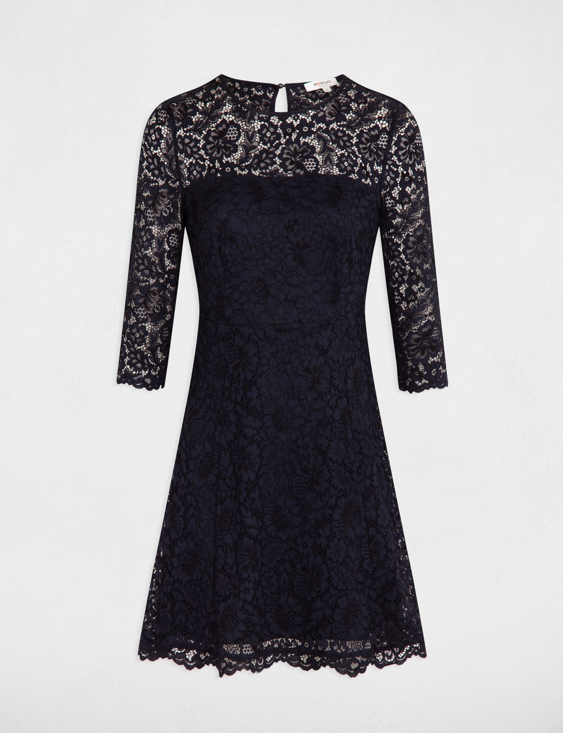 Vestido patinadora encaje azul marino mujer