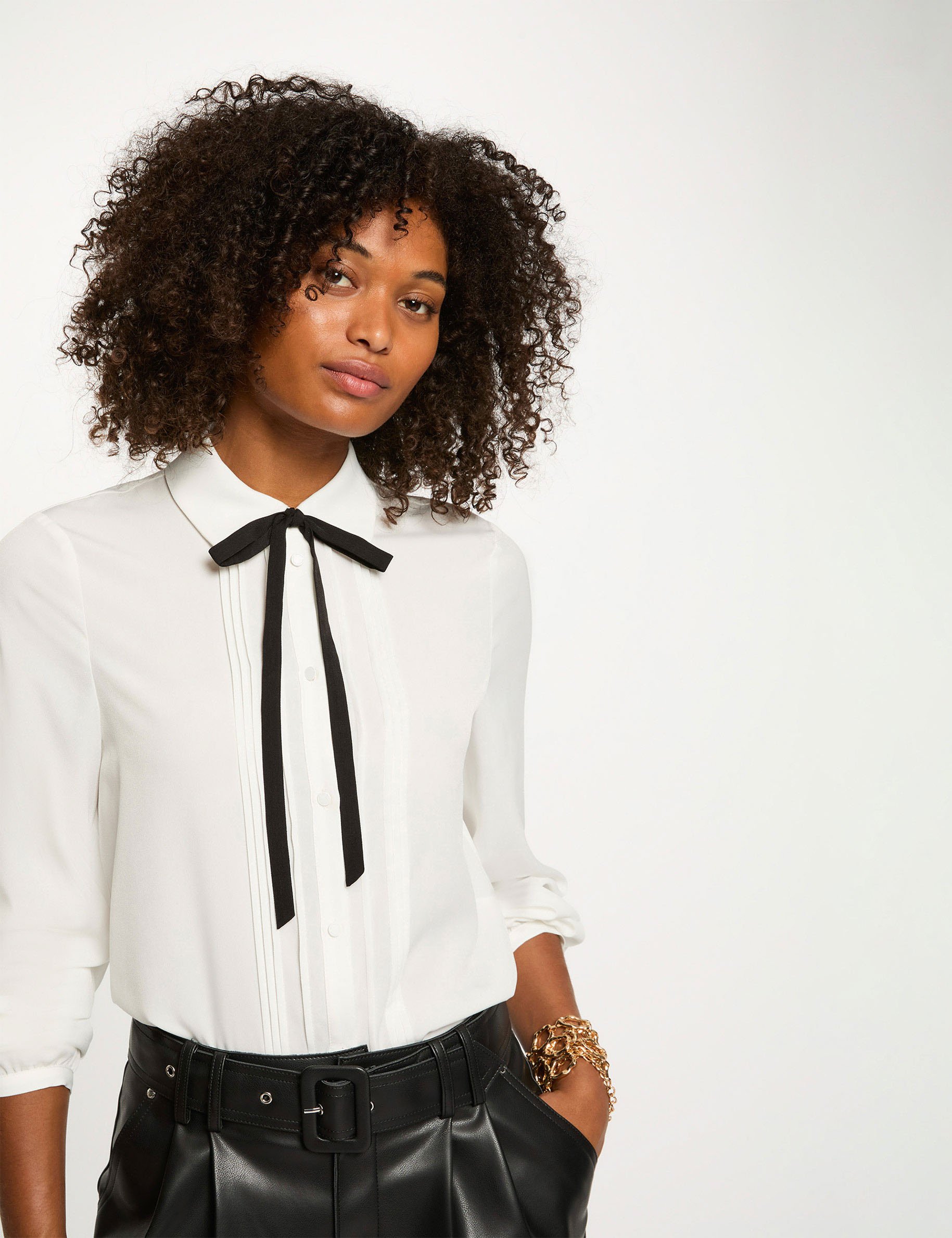 Blusa fluida con cuello claudine blanco mujer Morgan