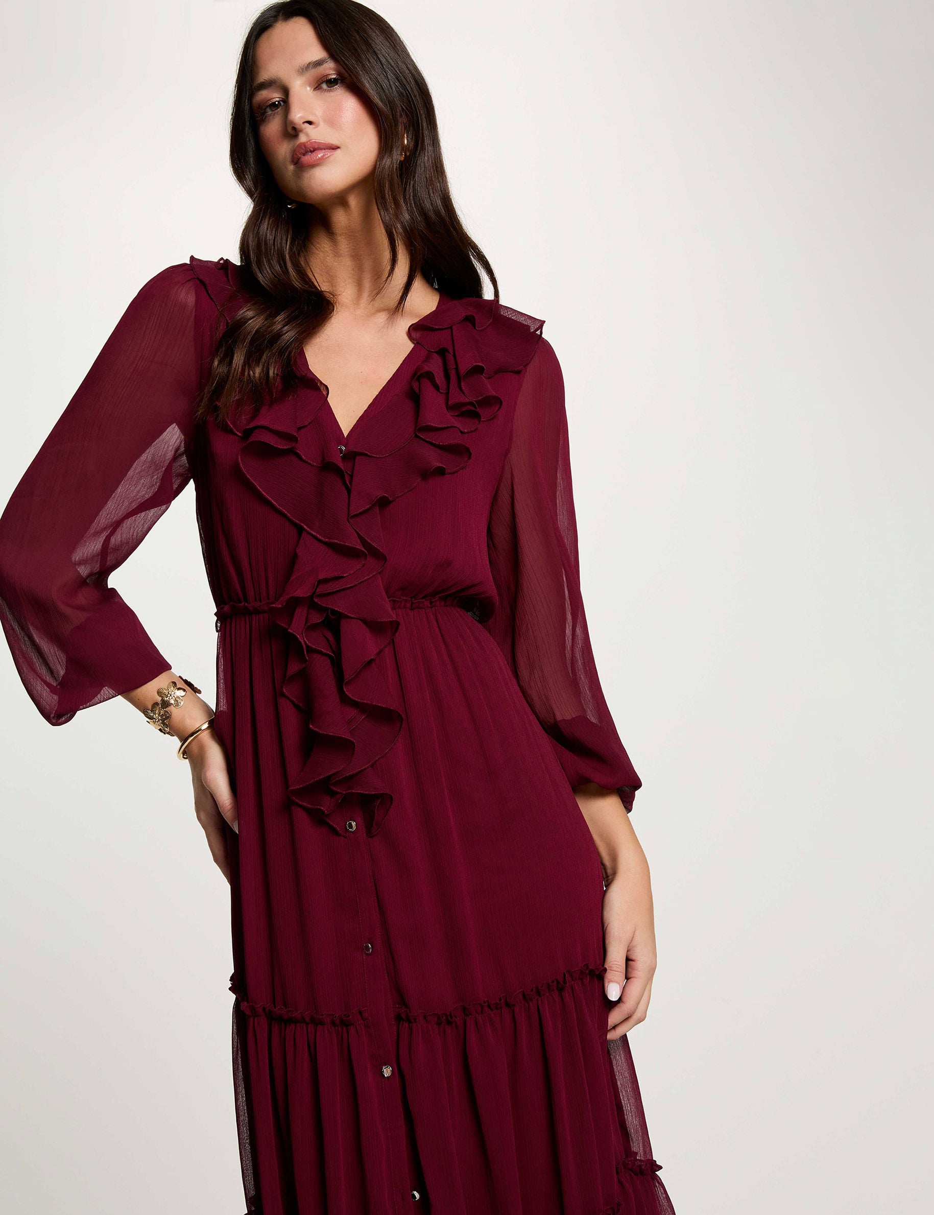 Vestido largo fluido burdeos mujer