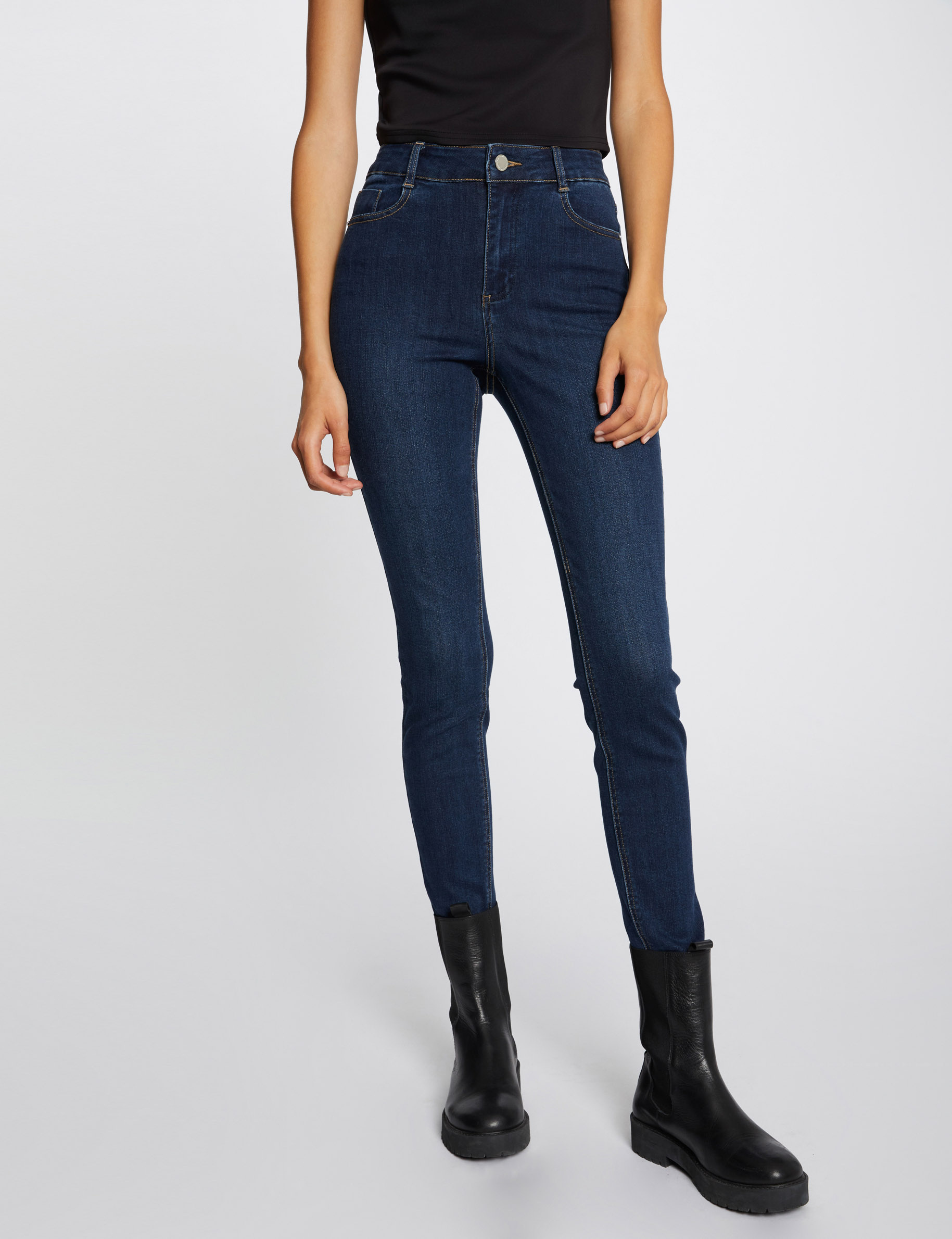 Vaquero slim talle alto estilo corto vaquero en bruto mujer