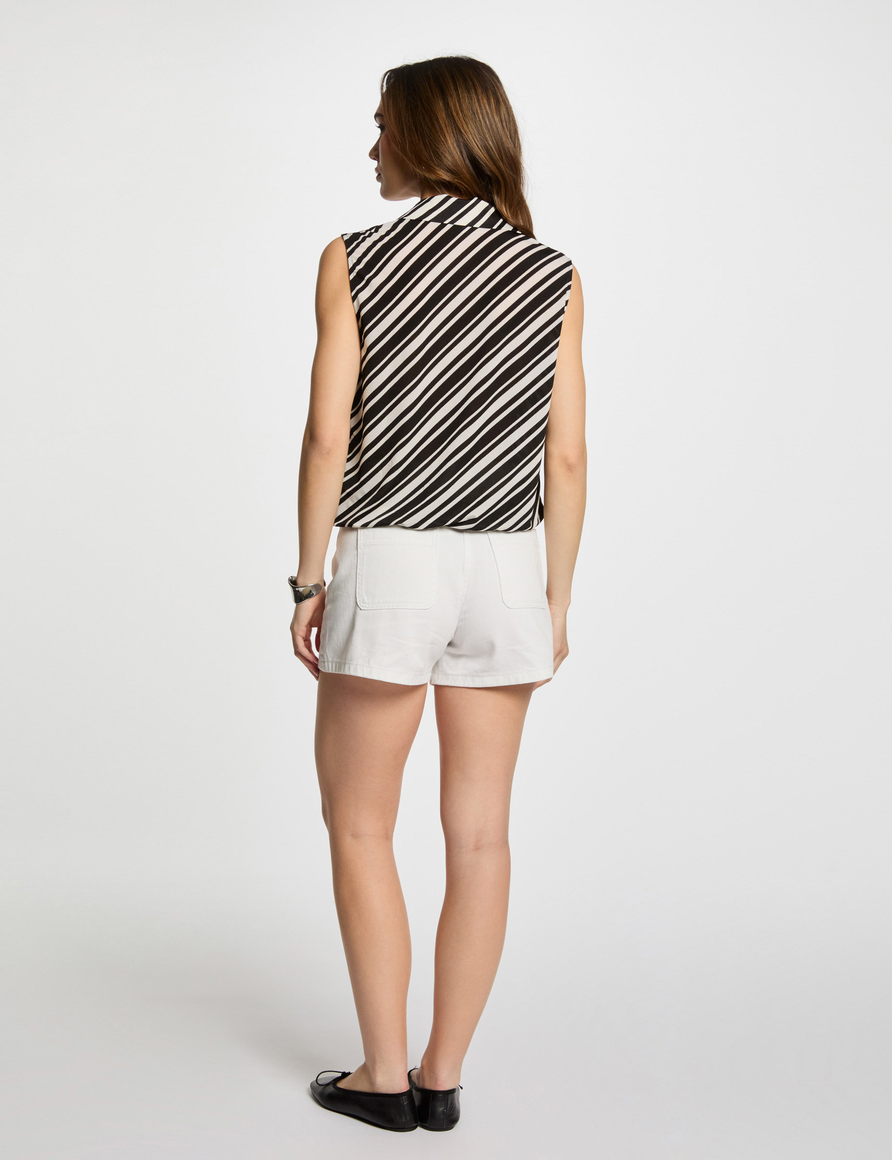 top sin manga con rayas blanco mujer Top sin manga con rayas blanco mujer