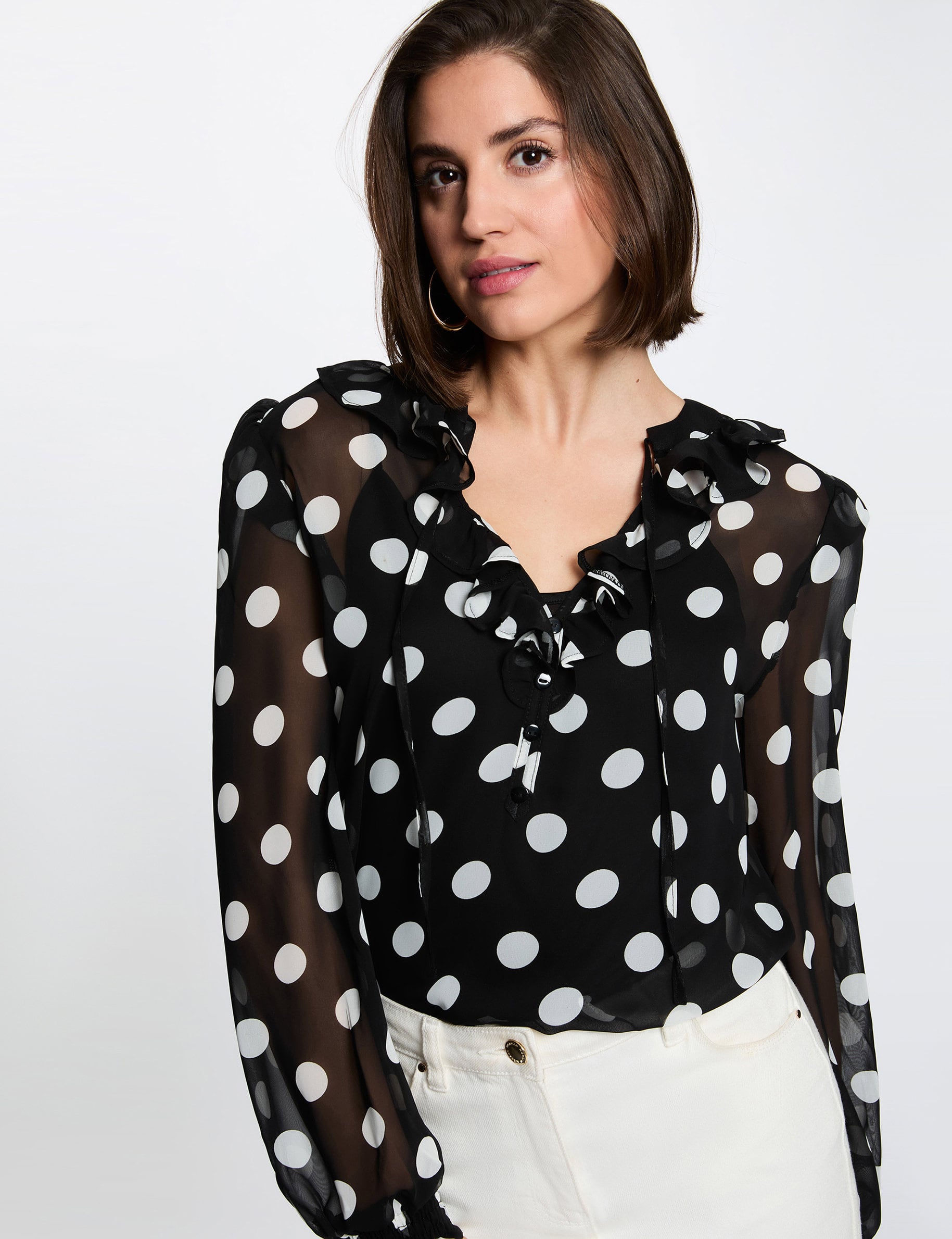 Blusa de gasa con cuello lazado multicolor mujer