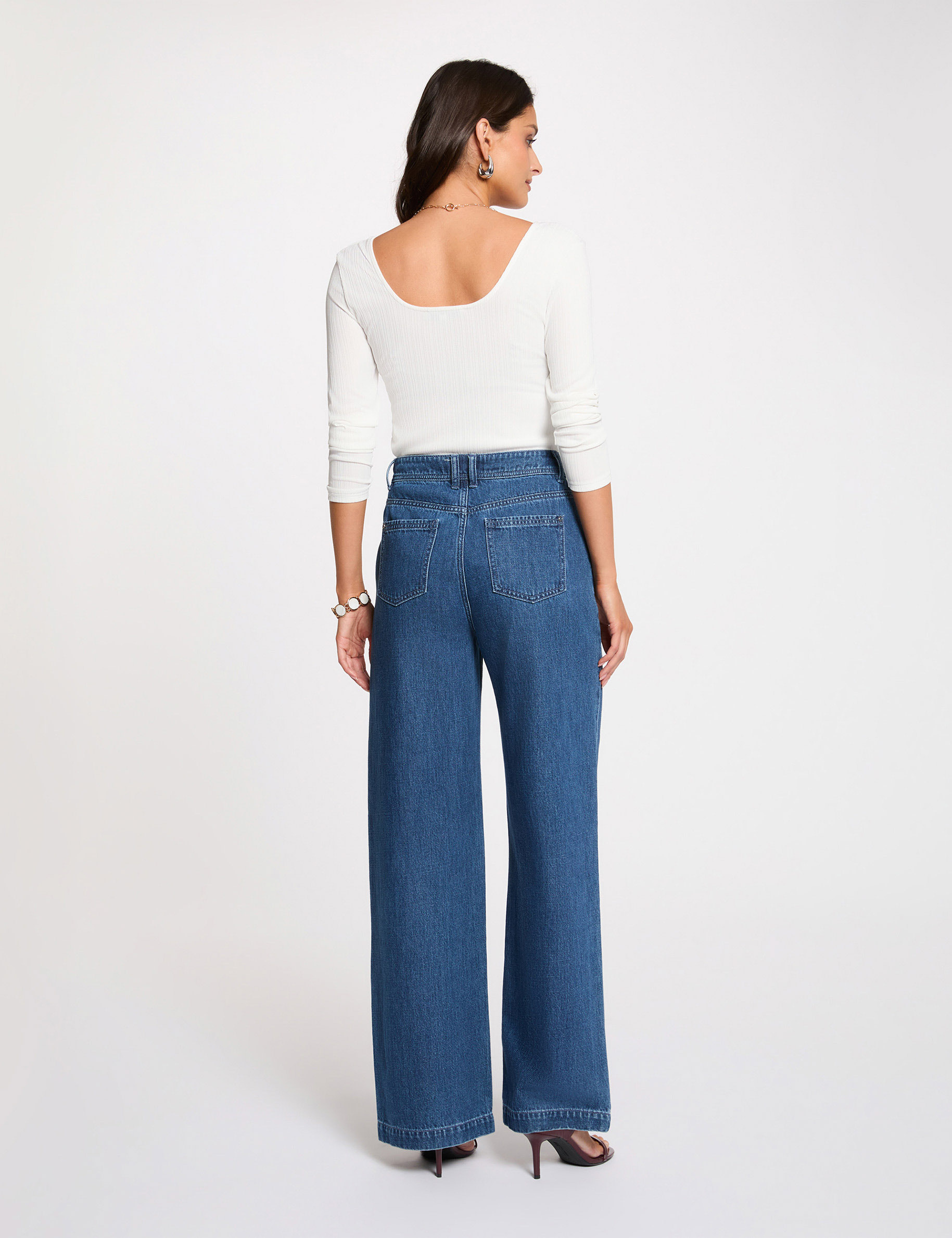 Body escotado de manga larga blanco mujer