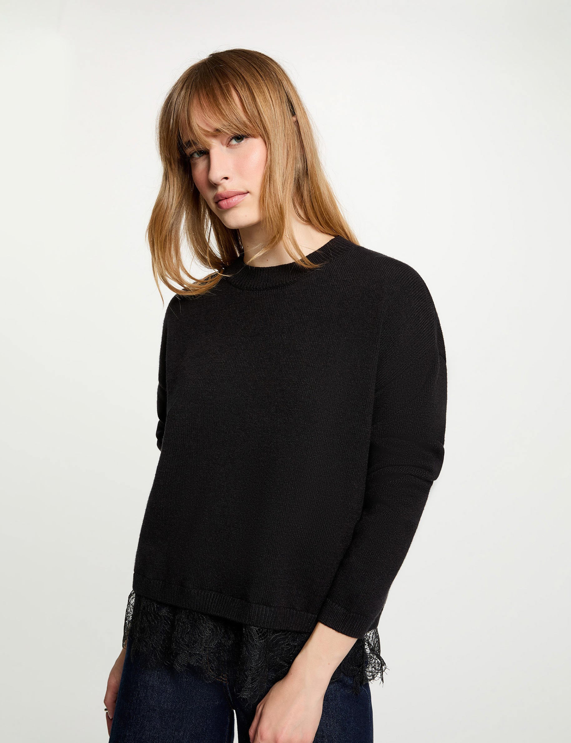 Jersey cuello redondo negro mujer