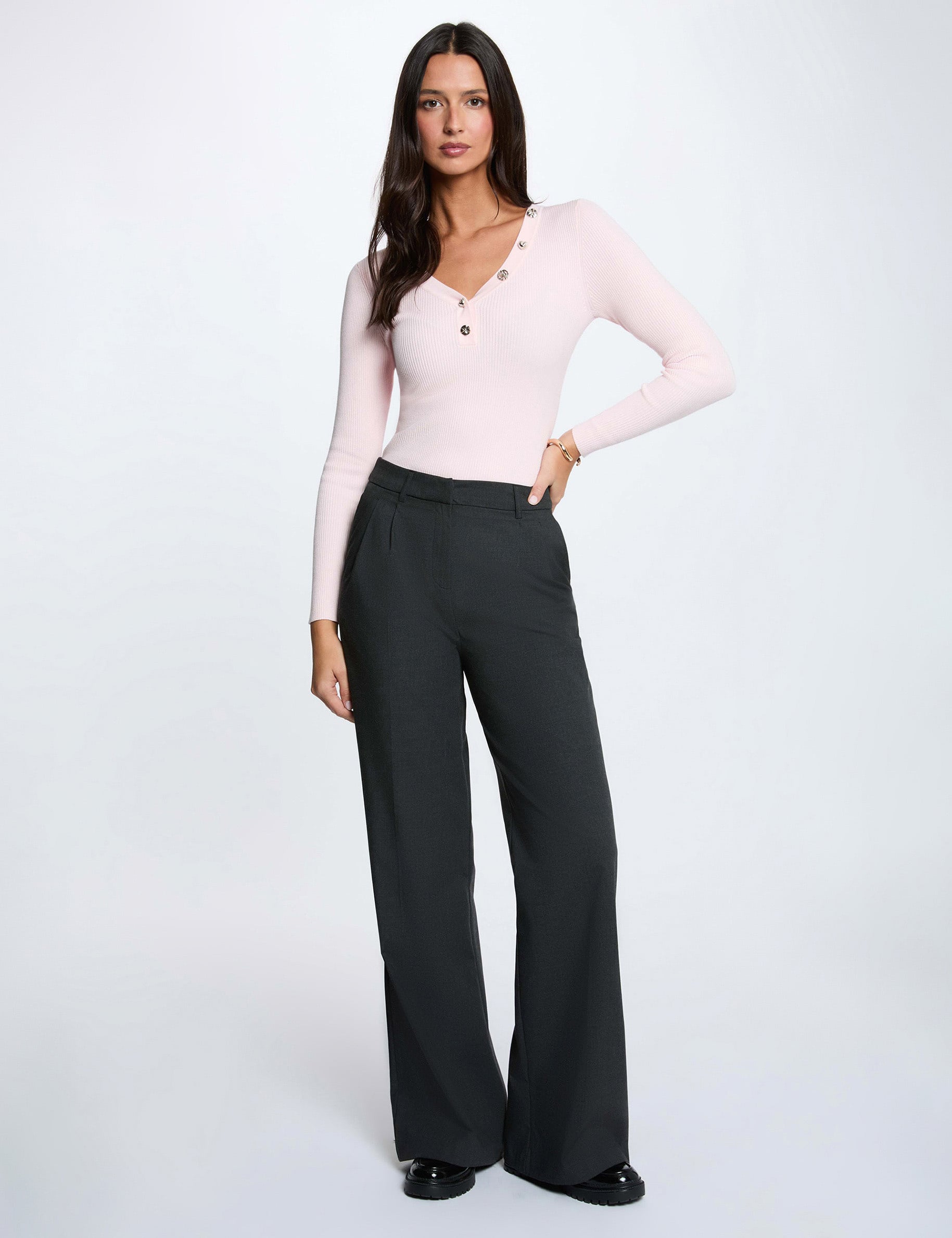 Jersey cuello v fantas&iacute;a rosa claro mujer