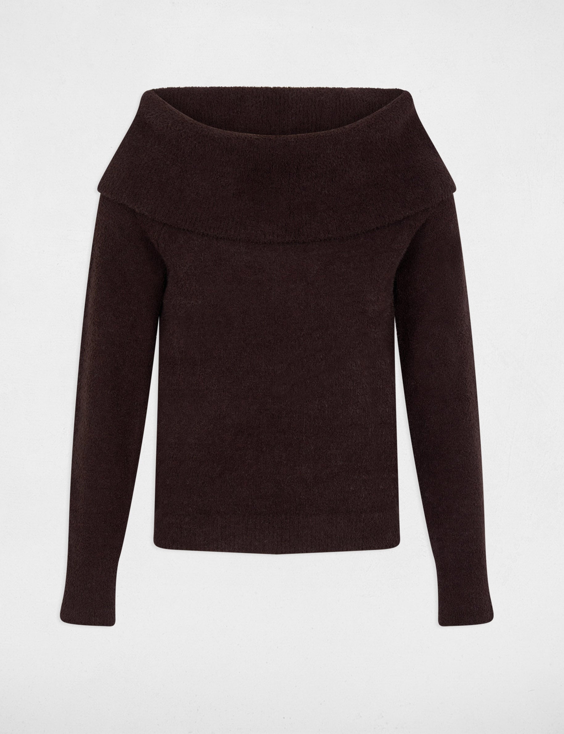 Jersey con cuello bardot marr&oacute;n oscuro mujer