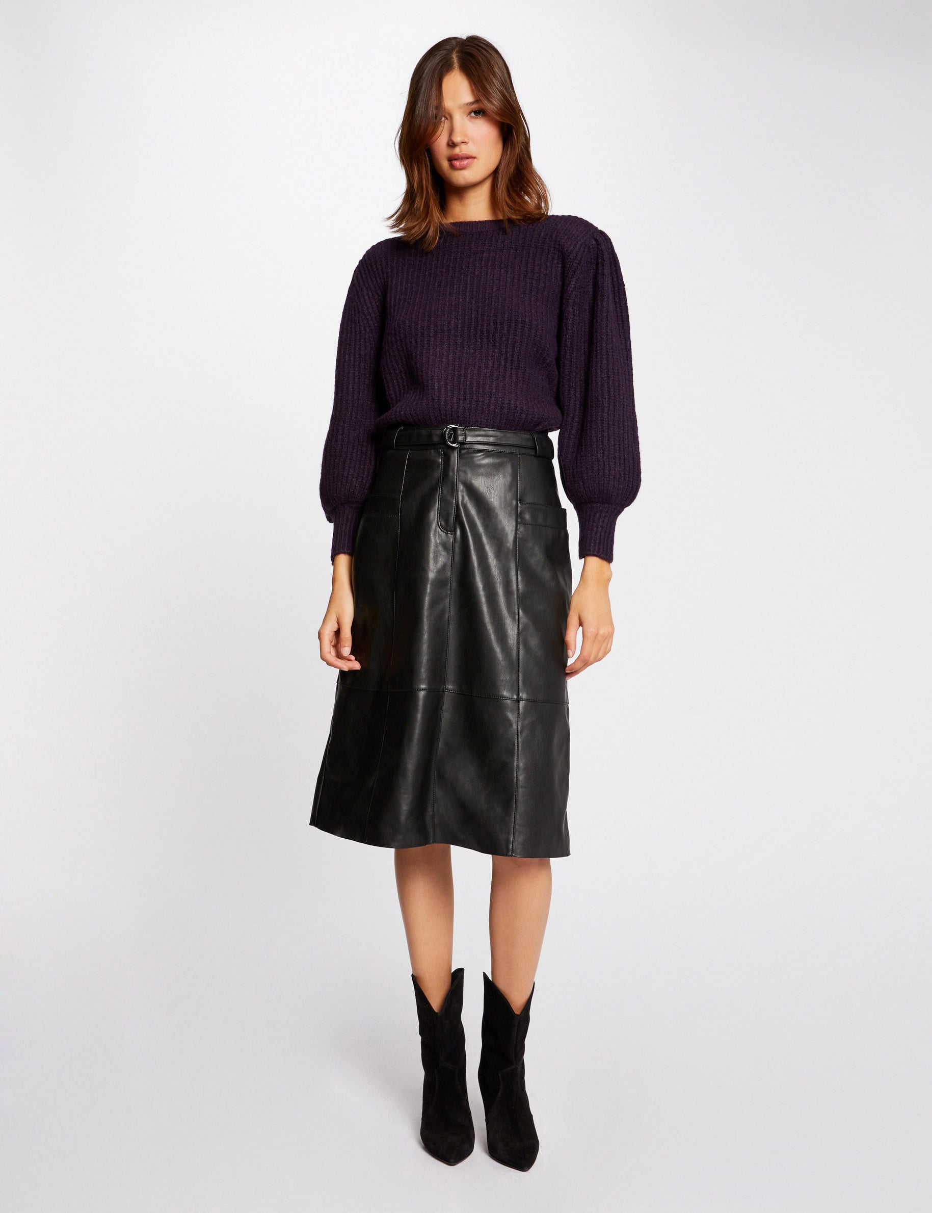 Jersey manga larga abullonada morado oscuro mujer