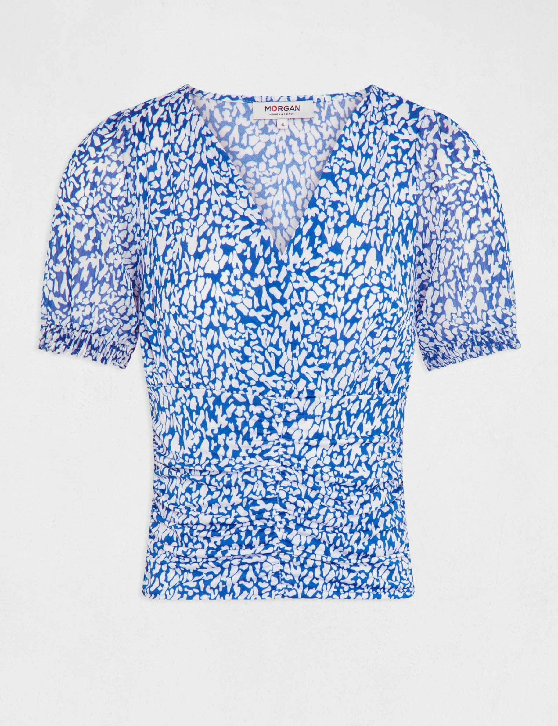 Camiseta manga corta estampado abstracto azul mujer