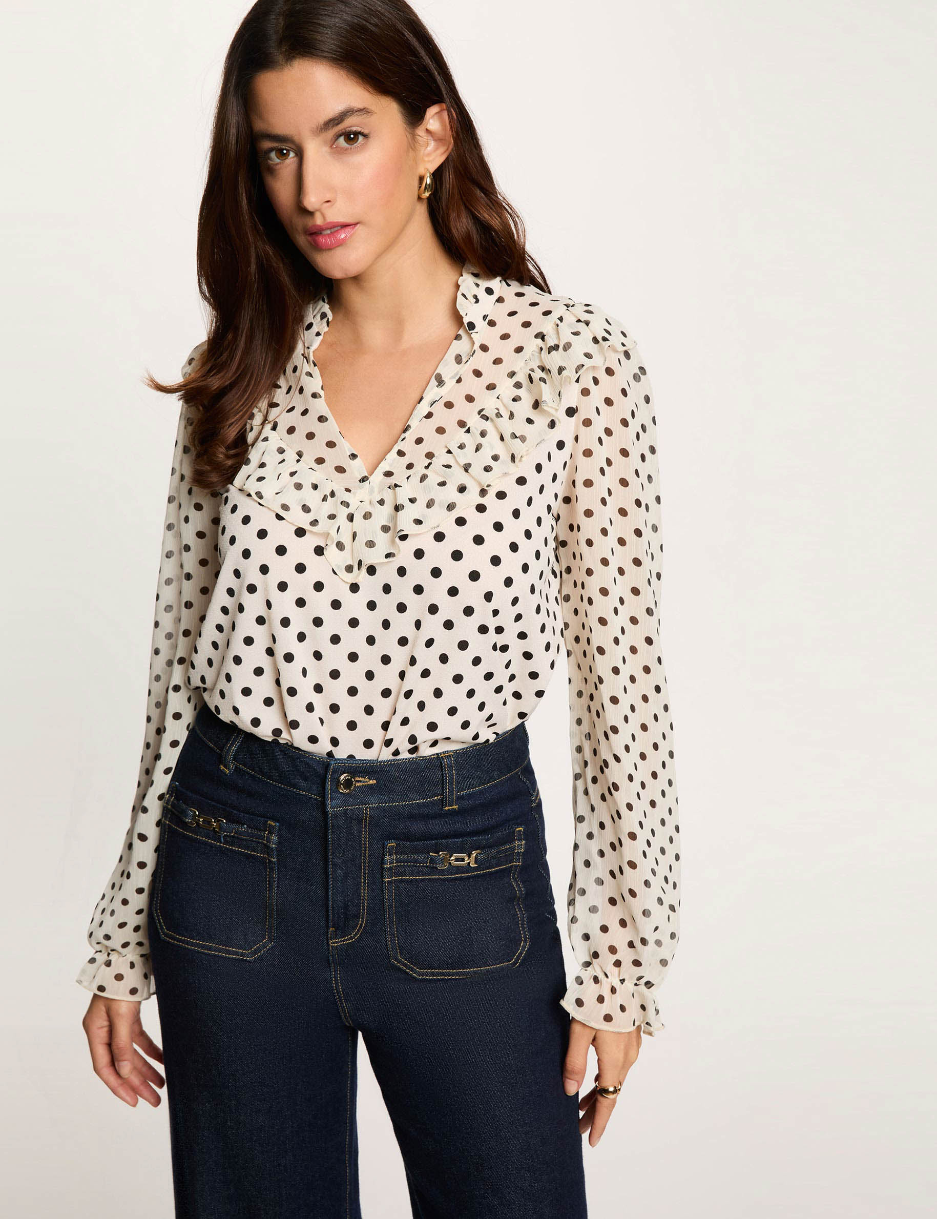 Camiseta de gasa con cuello en v blanco mujer