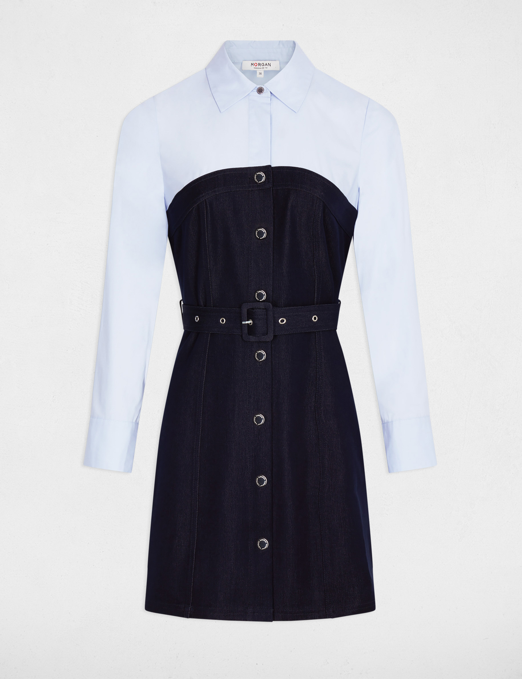 Vestido corto efecto 2 en 1 denim crudo mujer