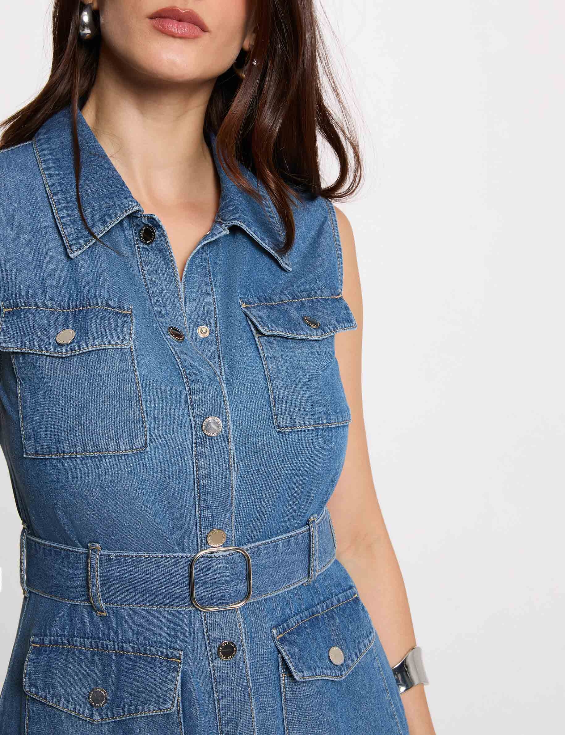 Vestido largo recto vaquero denim stone mujer