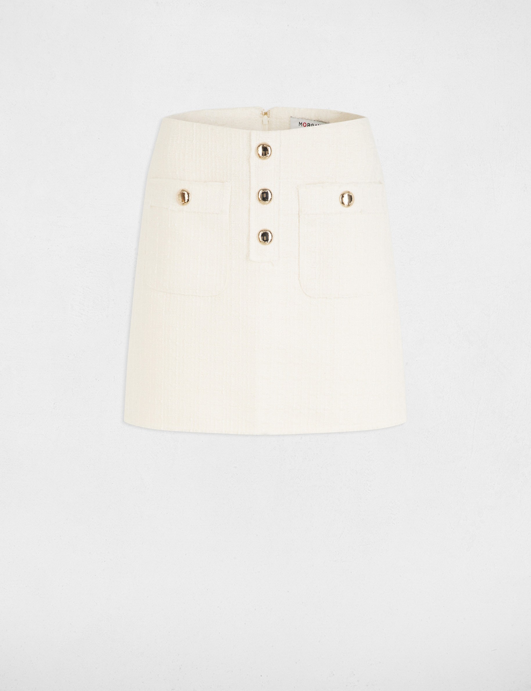 Falda corta de tweed marfil mujer