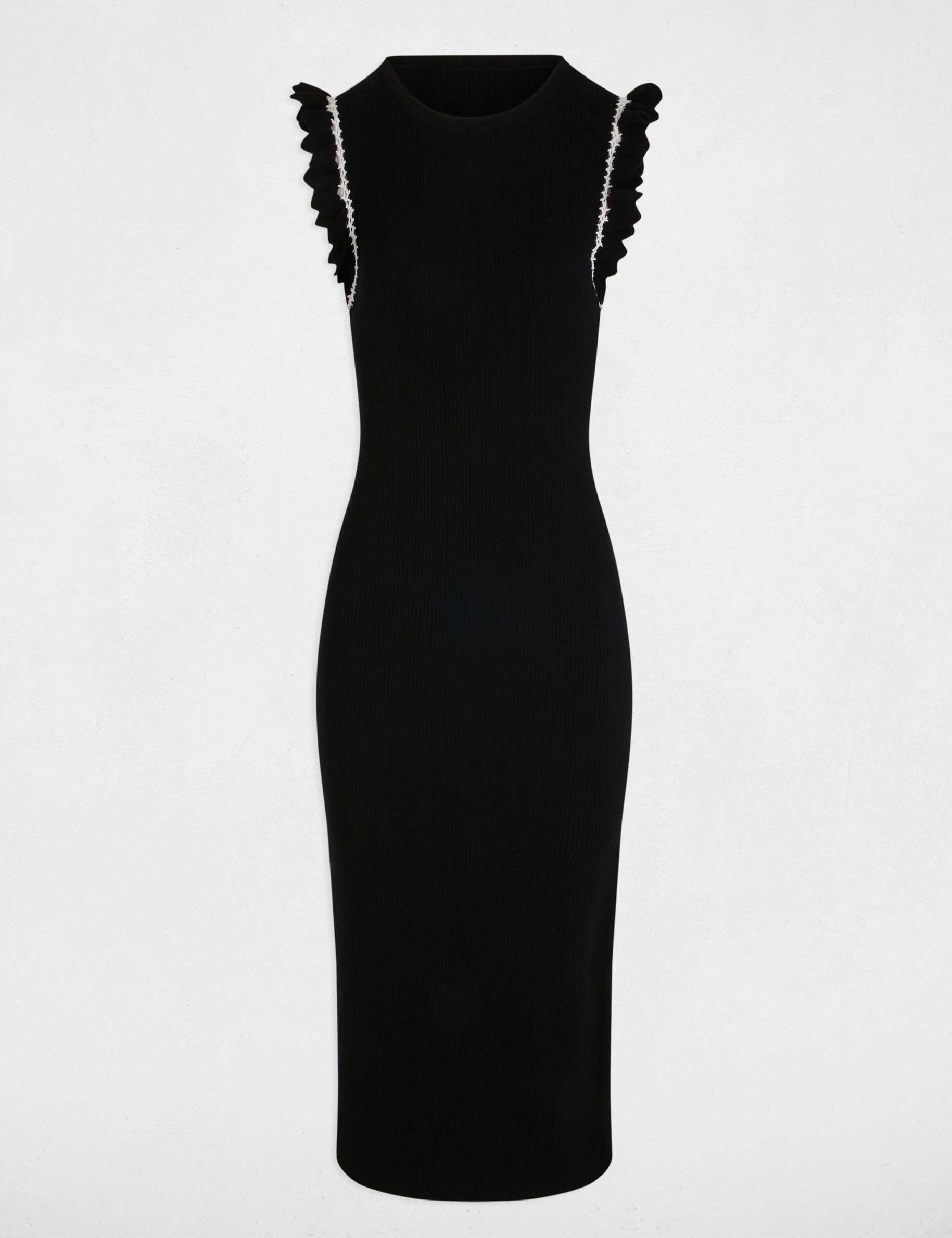 Vestido punto ajustado negro mujer