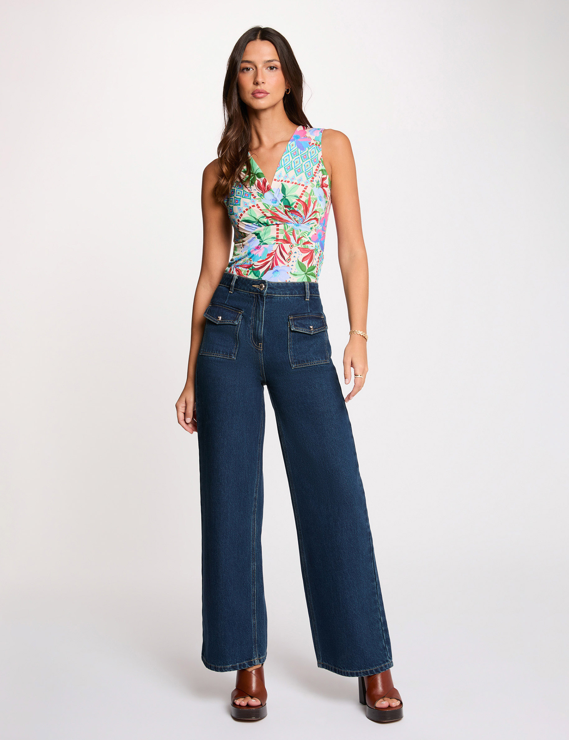 Camiseta ajustada sin mangas multicolor mujer
