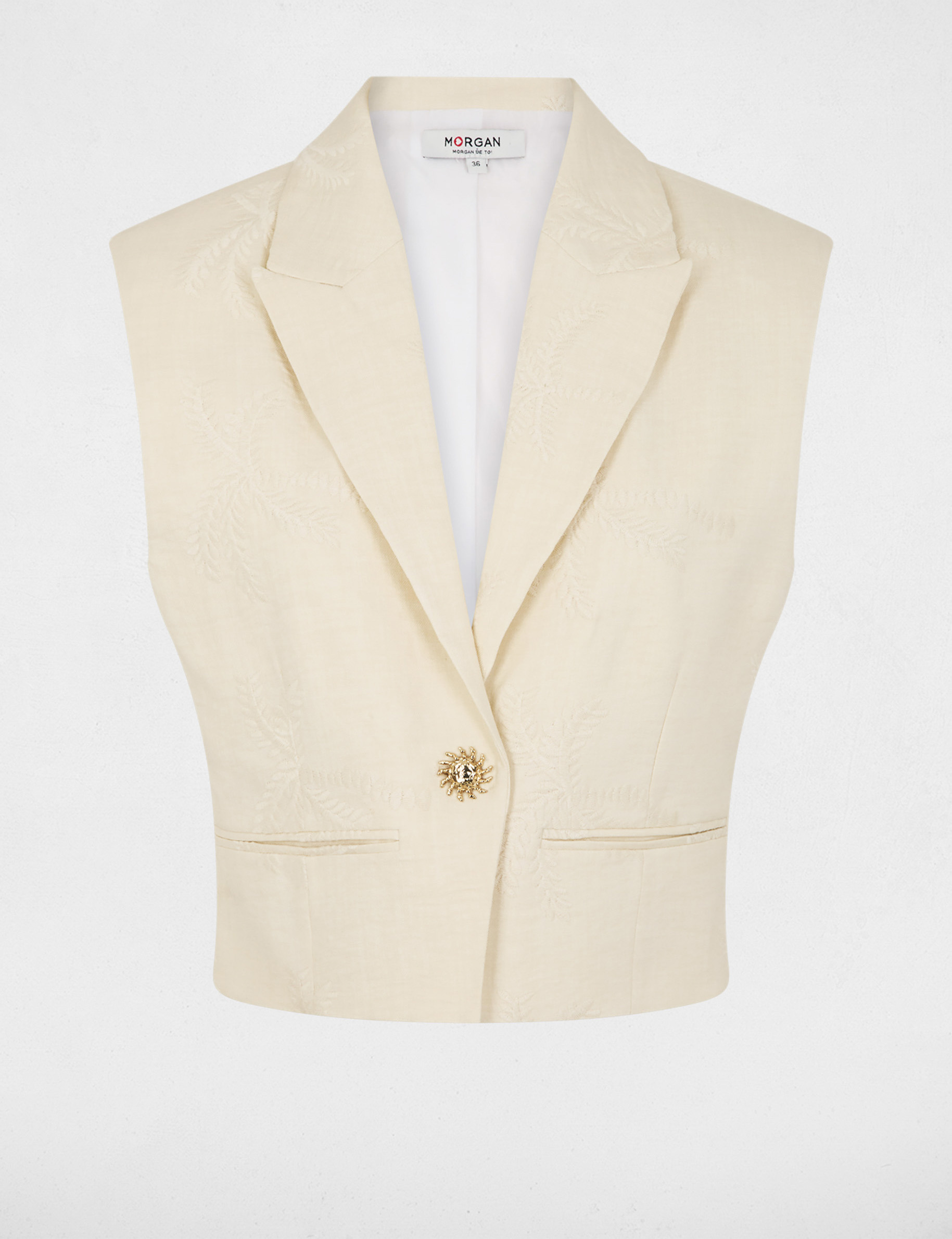 Chaqueta sin mangas bordada creme mujer