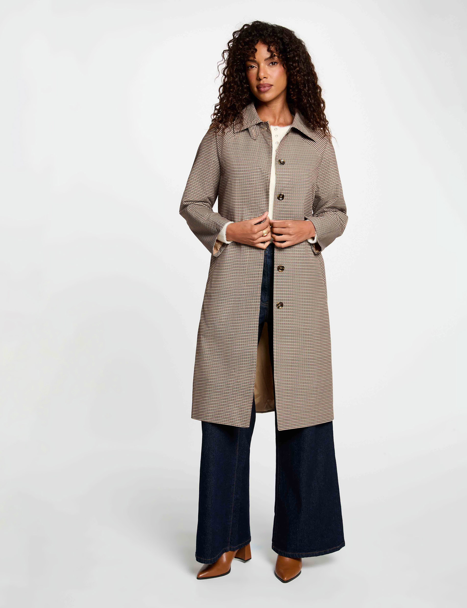 Gabardina con cintur&oacute;n y mangas largas multicolor mujer