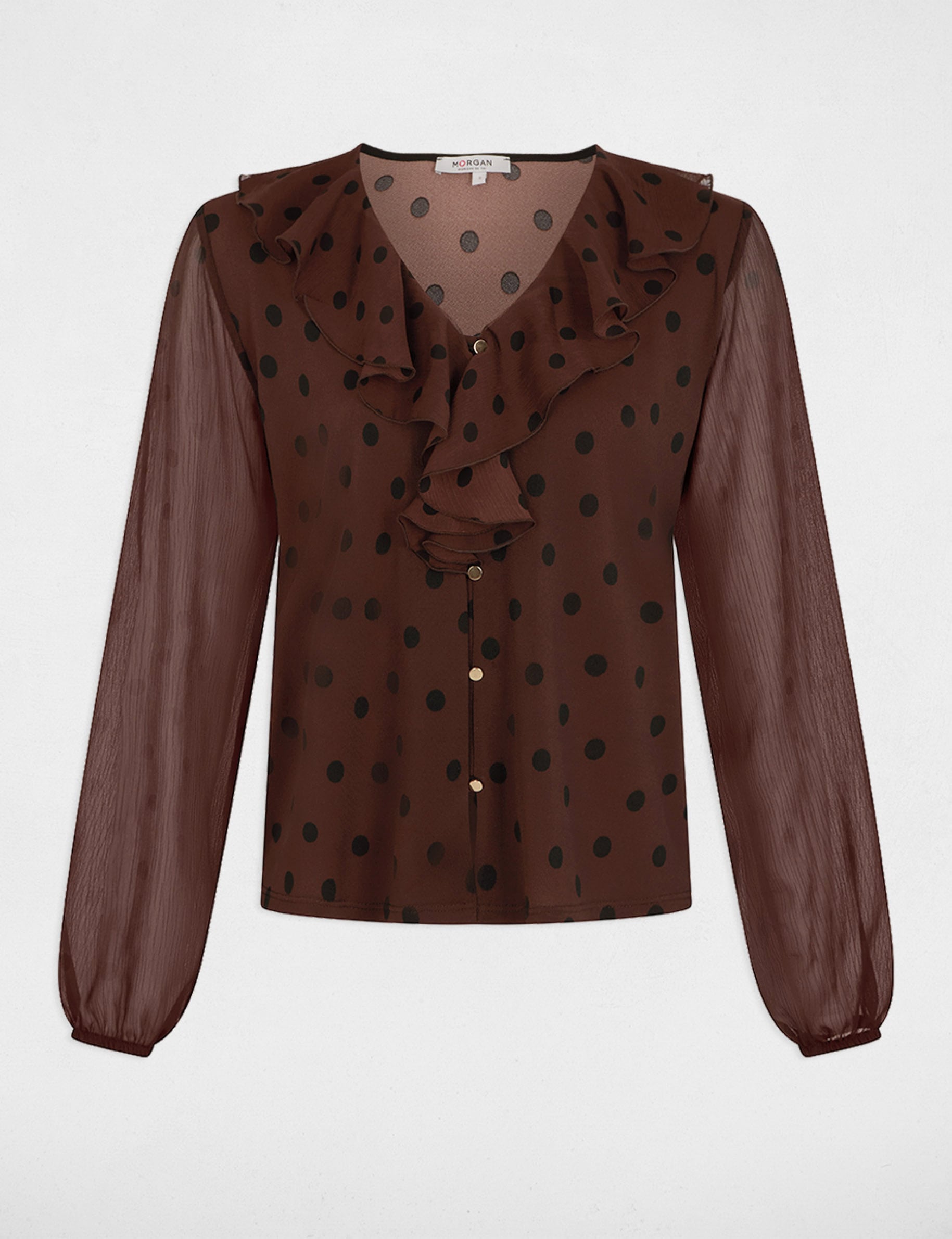 Blusa de gasa con cuello en v marr&oacute;n oscuro mujer