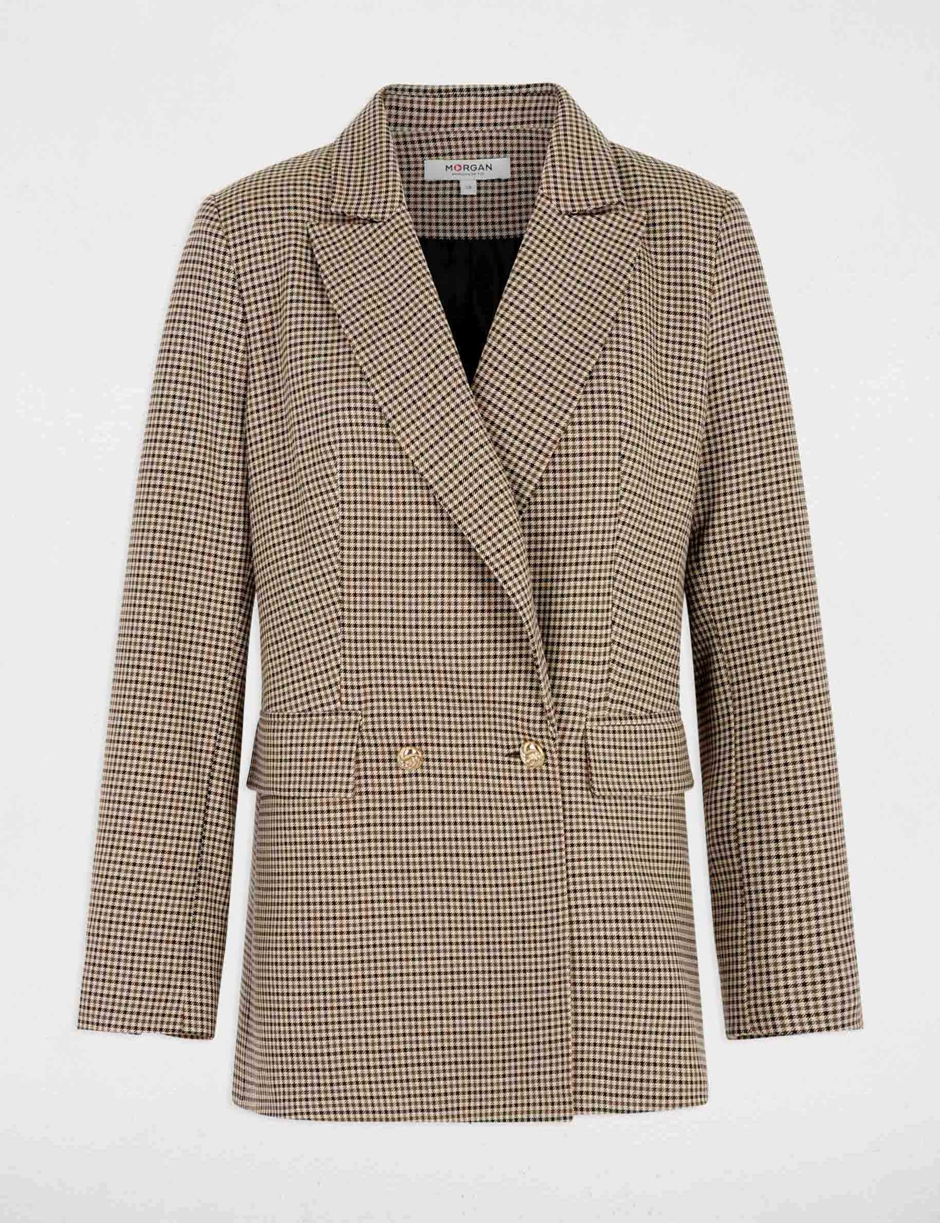 Blazer recto con cuello de solapa marr&oacute;n mujer