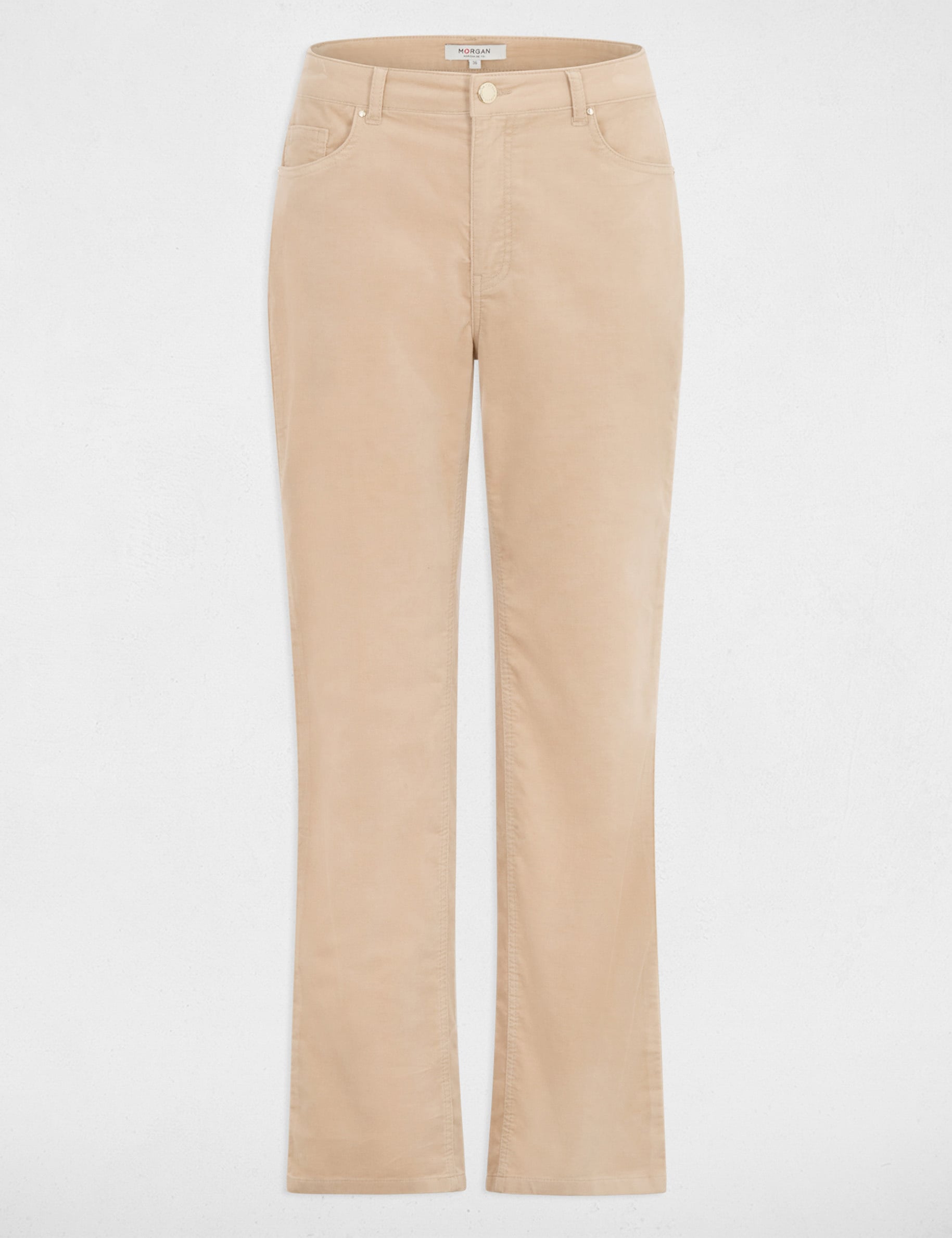 Pantal&oacute;n recto de tiro alto crudo mujer