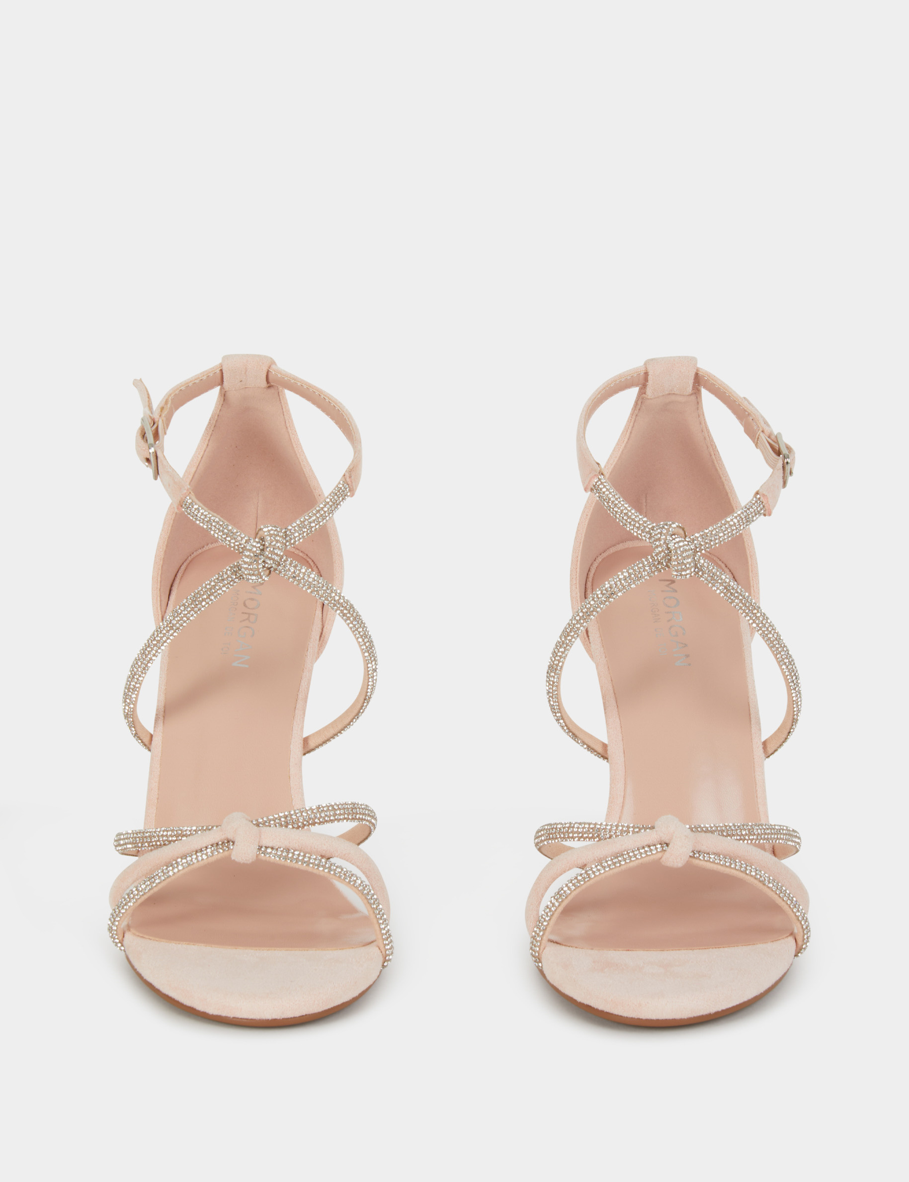 Sandalias de tac&oacute;n con pulseras strass rosa claro mujer