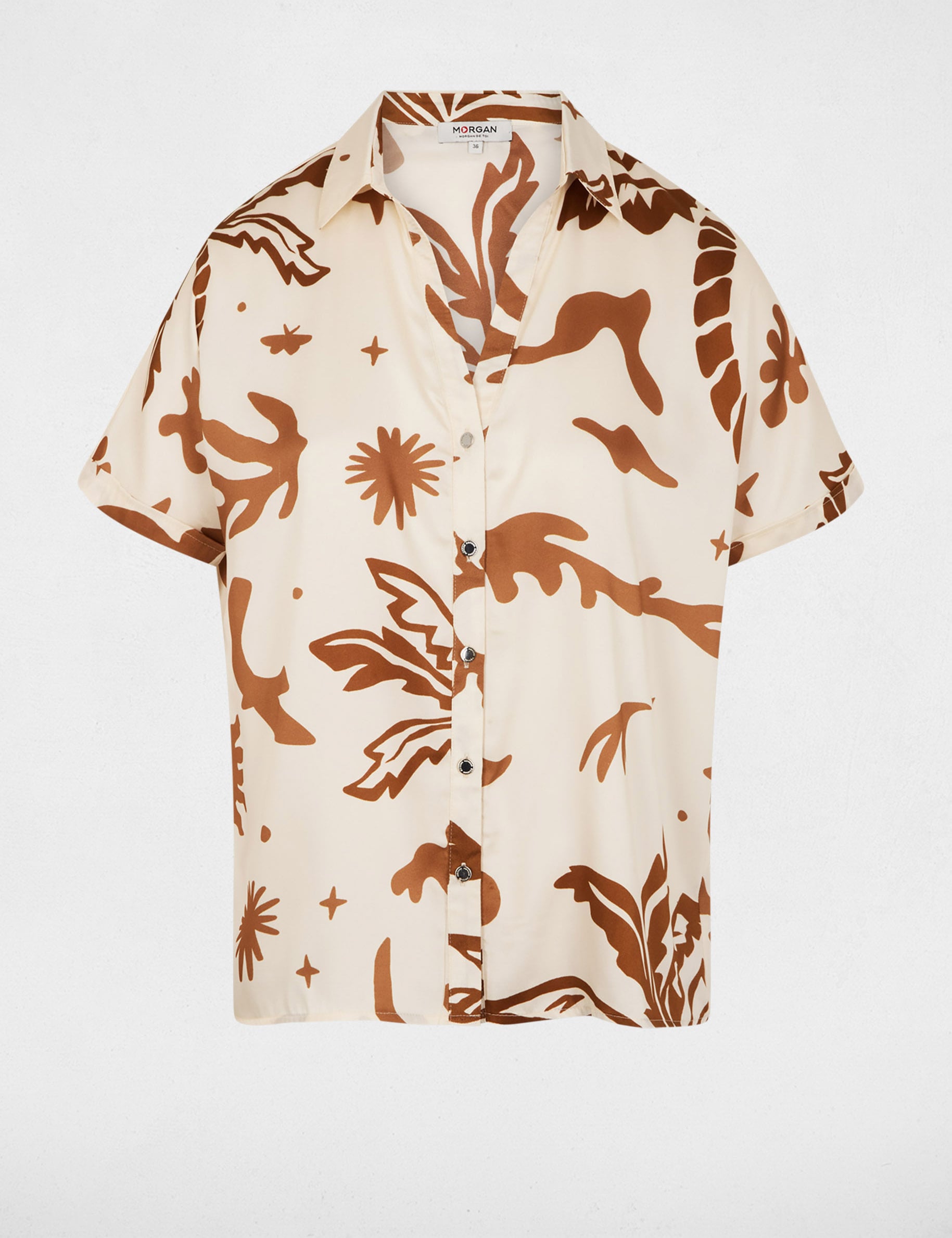 Camisa satinada de manga corta multicolor mujer