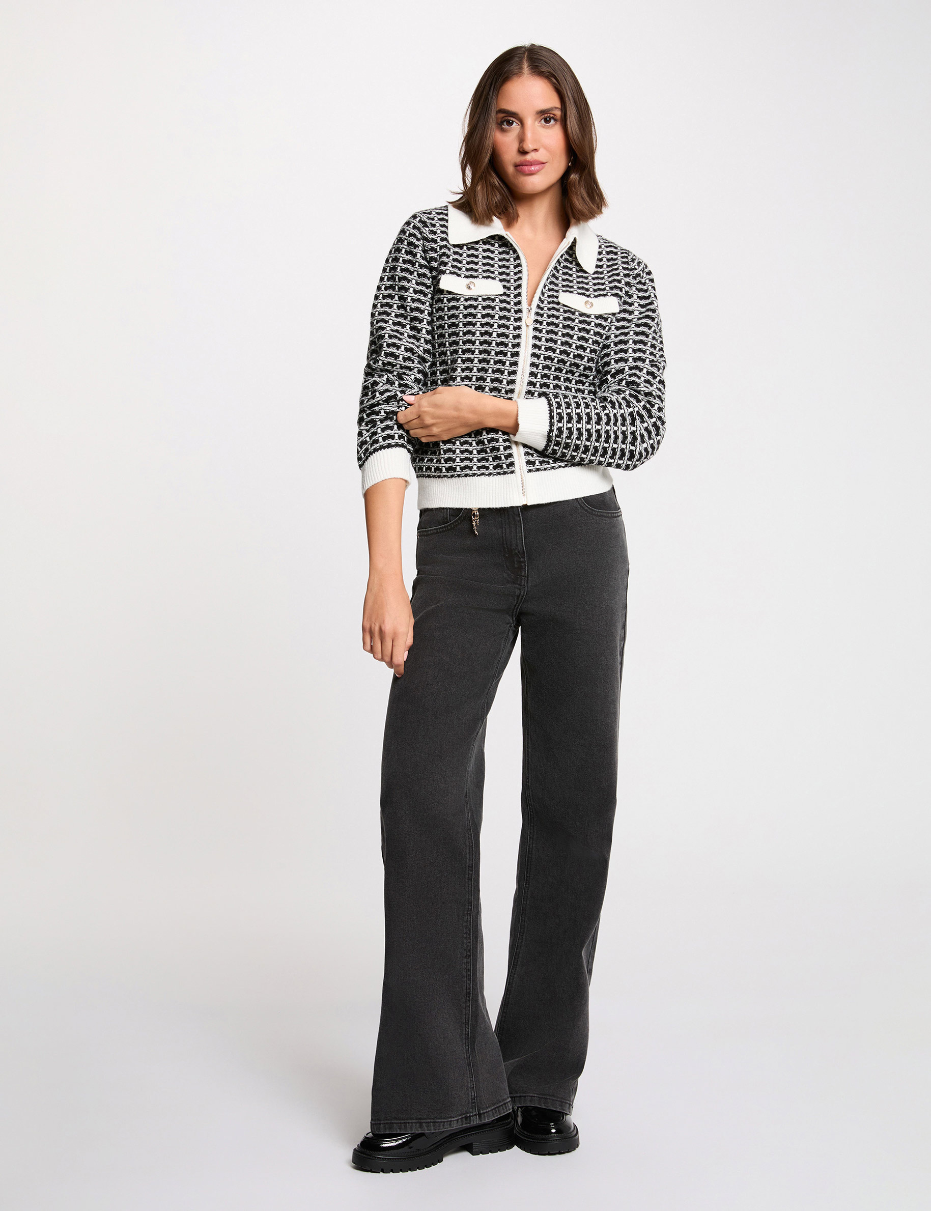C&aacute;rdigan jacquard de espiga negro mujer