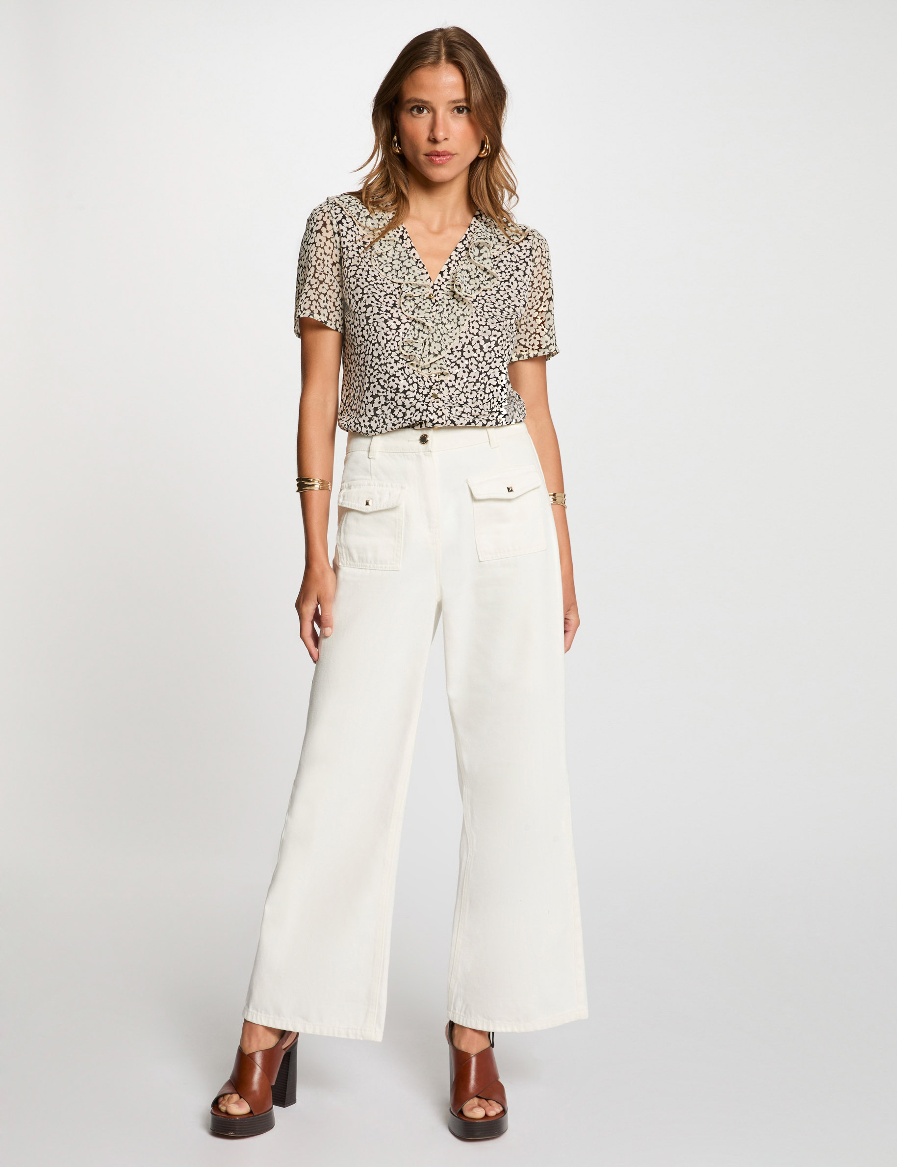 Blusa manga corta blanco mujer