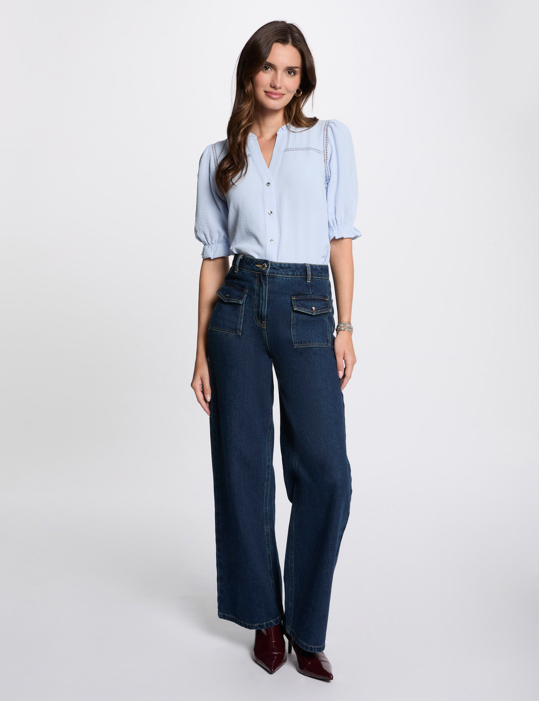 blusa manga 34 azul cielo mujer Blusa manga 3/4 azul cielo mujer
