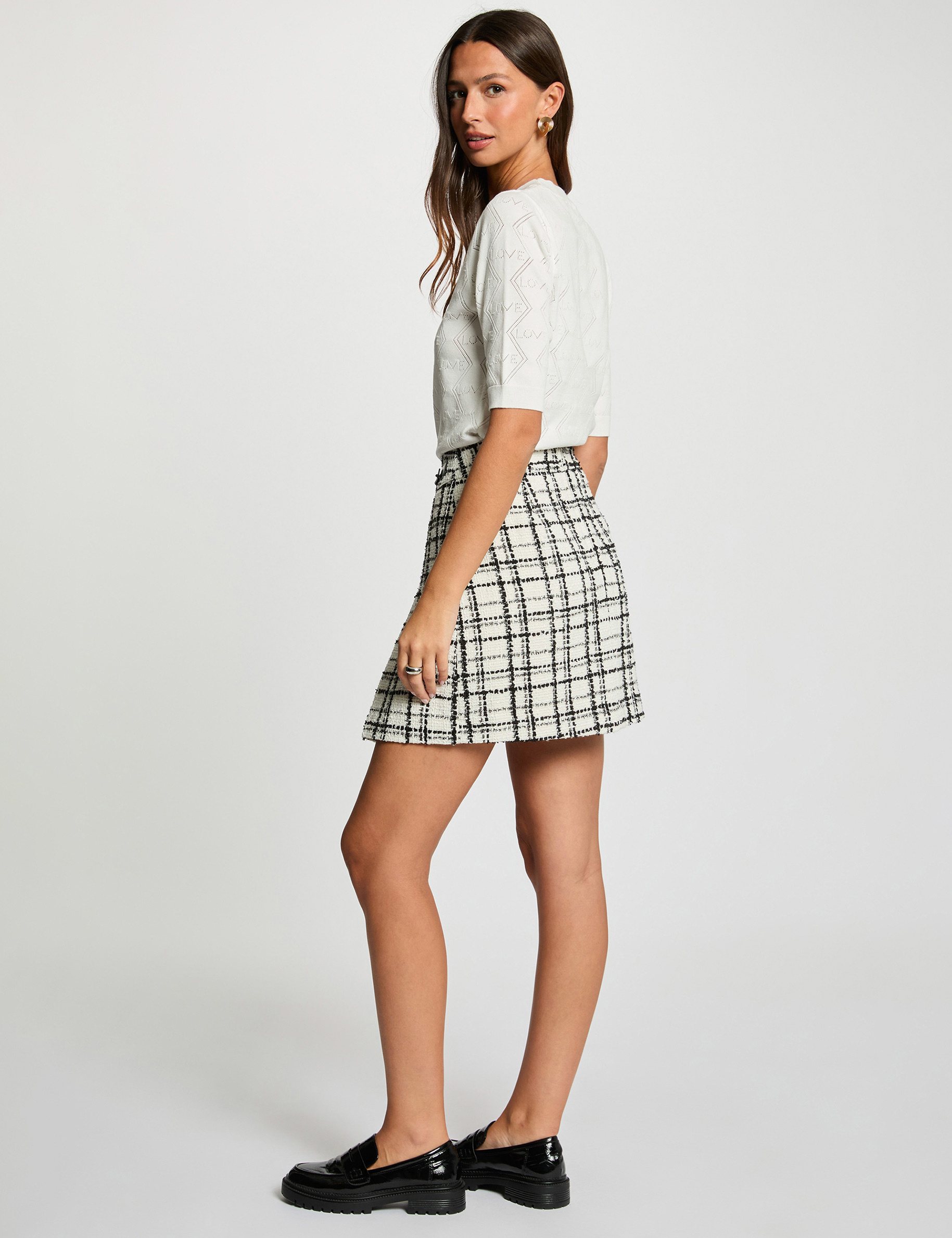 Jersey calado mangas 3/4 blanco mujer