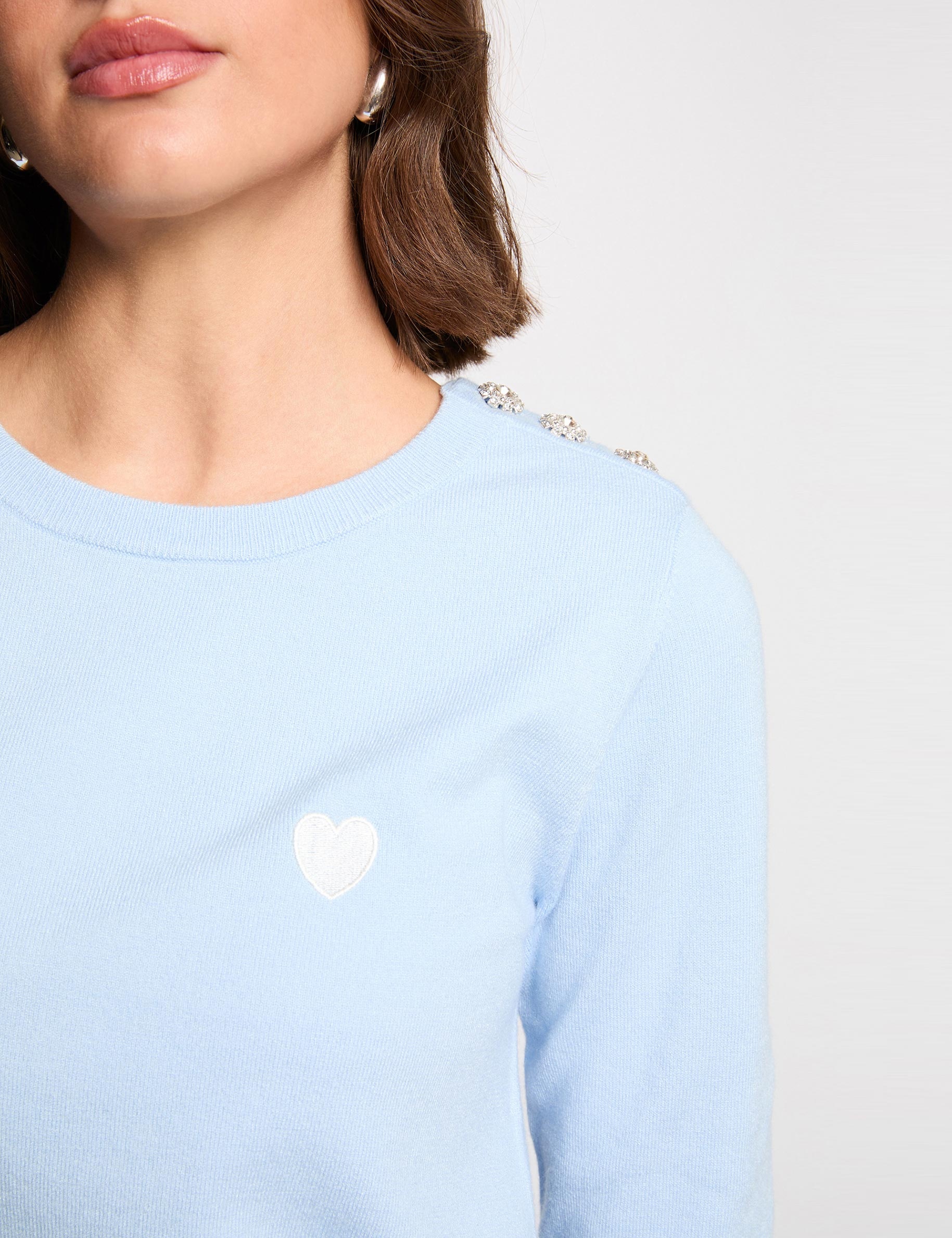 Jersey cuello redondo botones azul cielo mujer