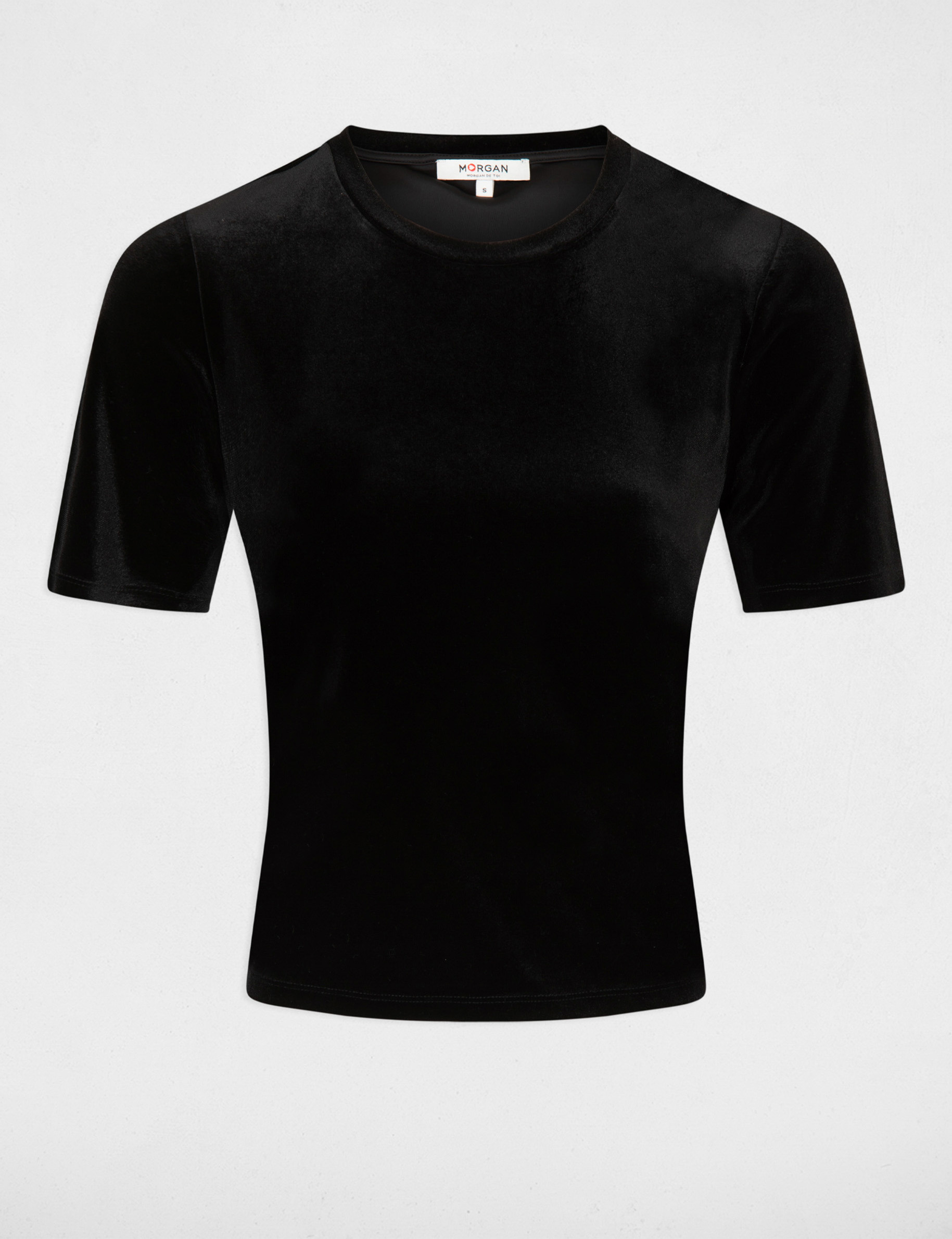 Camiseta manga corta terciopelo negro mujer