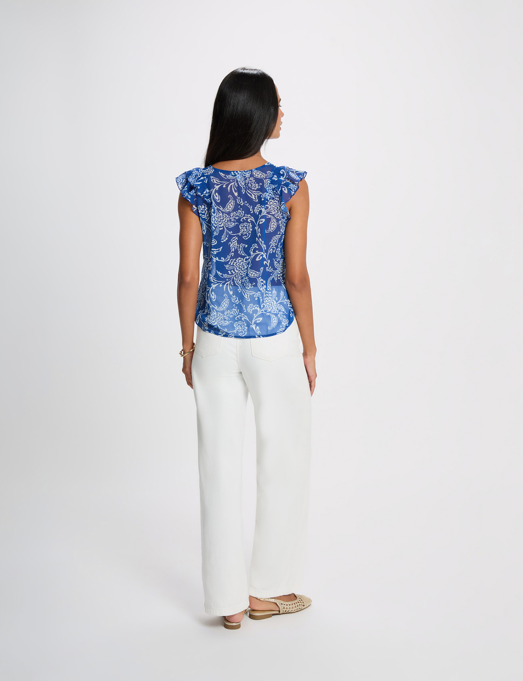 Blusa de gasa sin mangas multicolor mujer