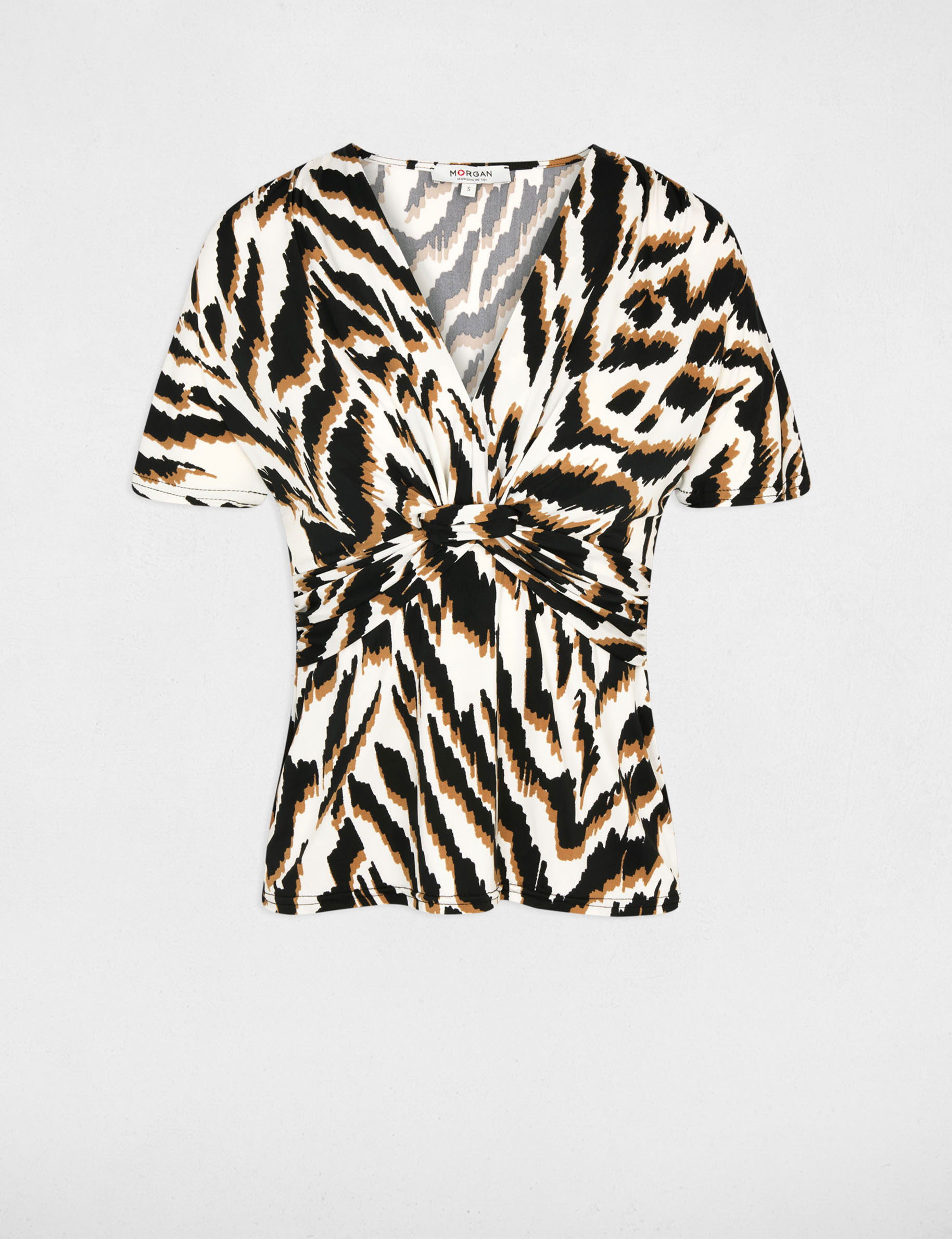 Camiseta ajustada cuello v multicolor mujer