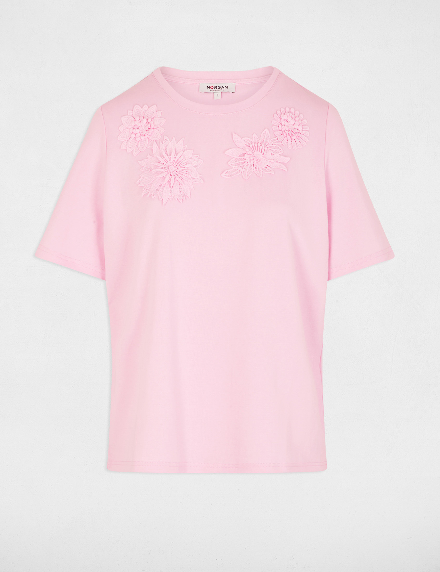 Camiseta recta cuello redondo rosa mujer