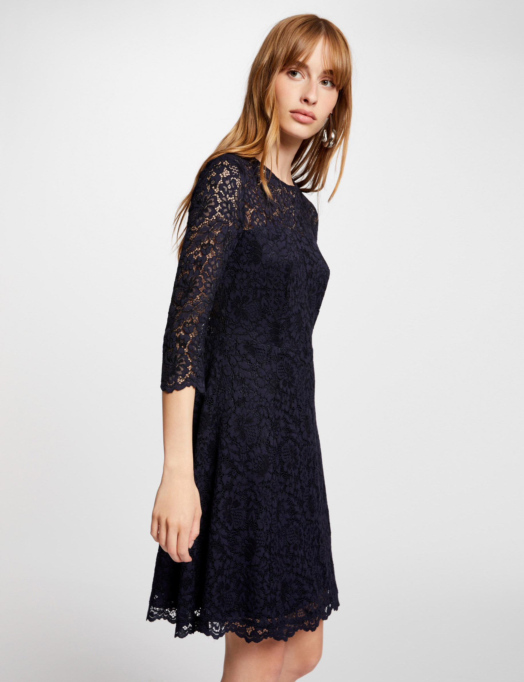 Vestido patinadora encaje azul marino mujer