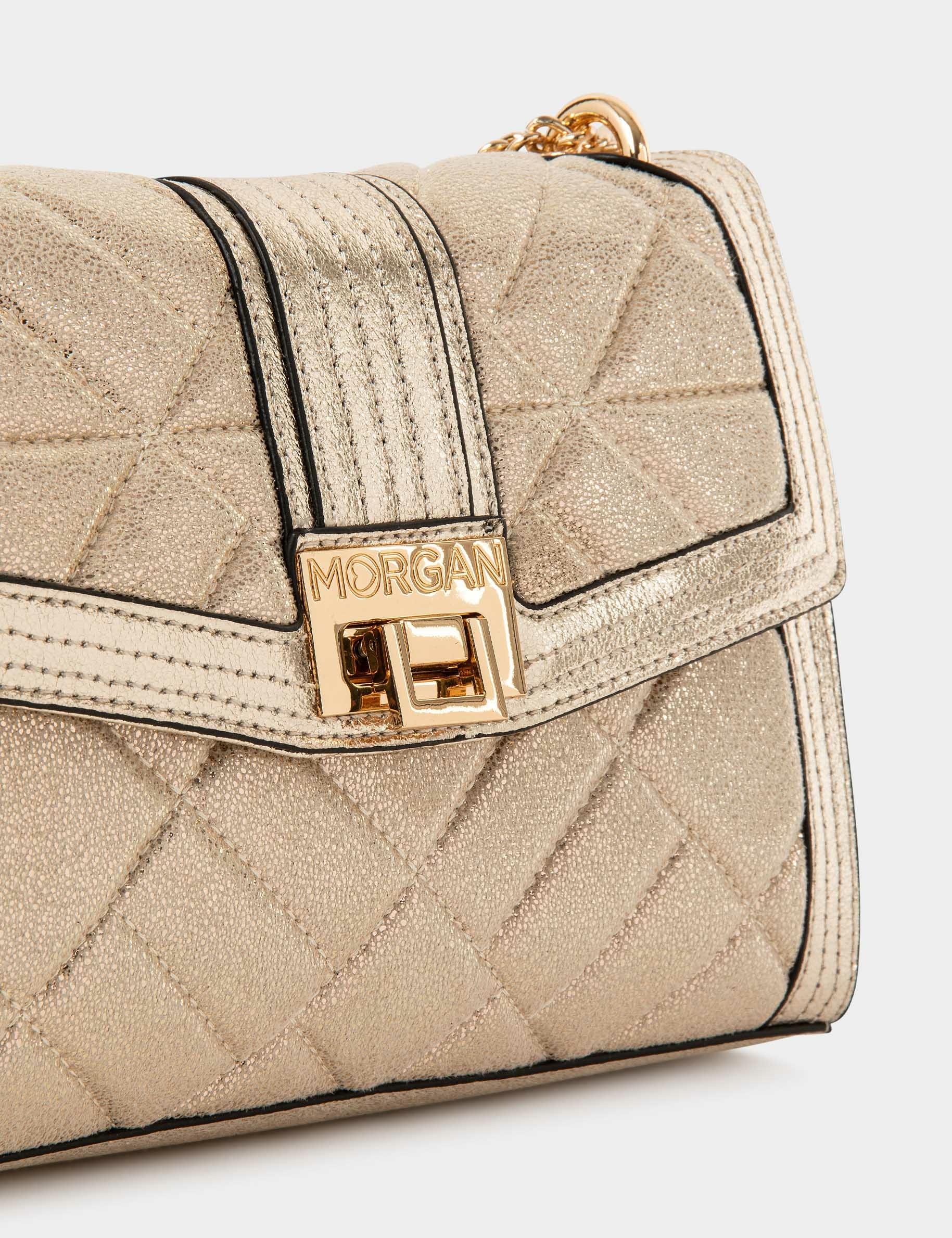 bolso con solapa acolchado y metalizado amarillo oro mujer Bolso con solapa acolchado y metalizado amarillo oro mujer