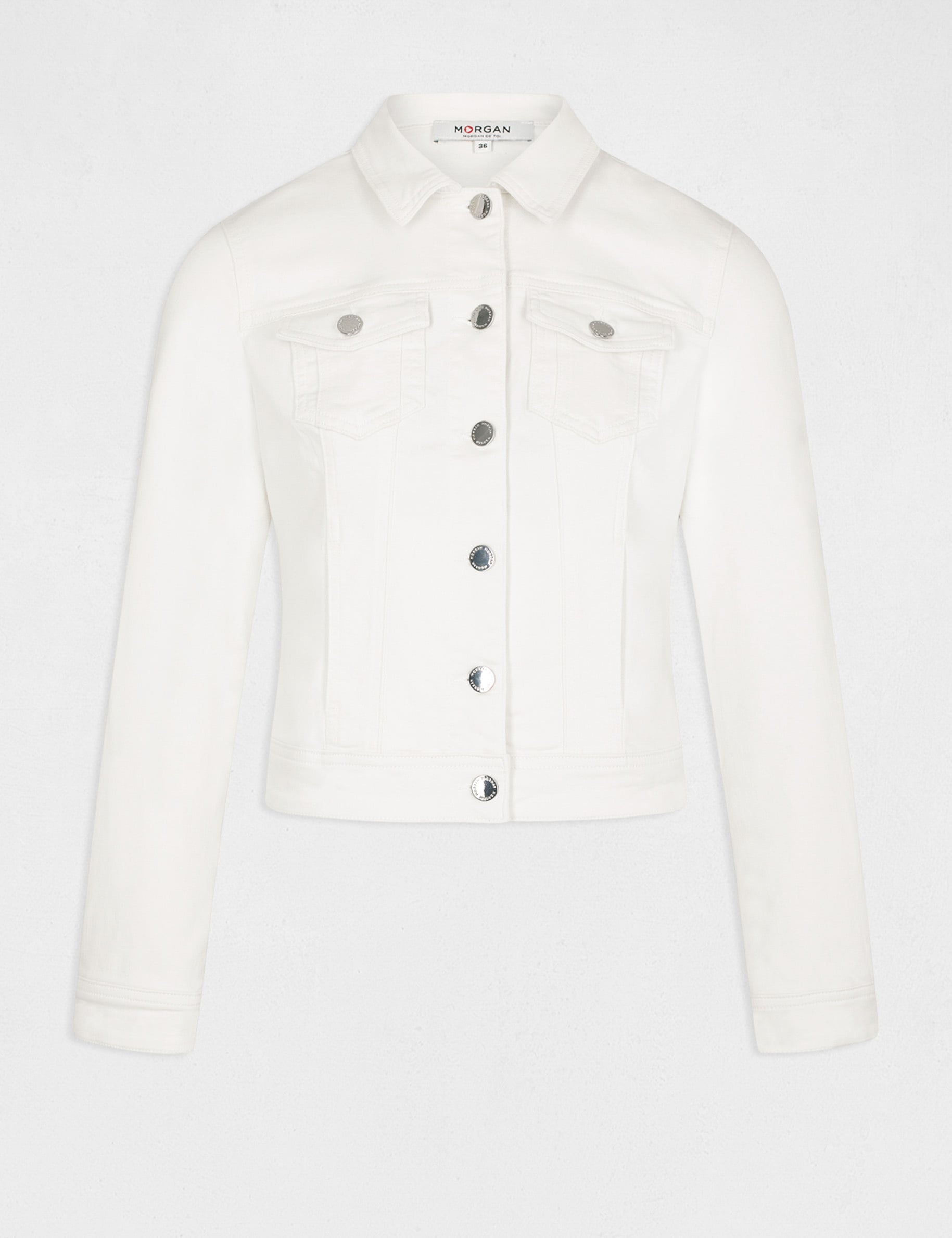 Chaqueta vaquera recta marfil mujer