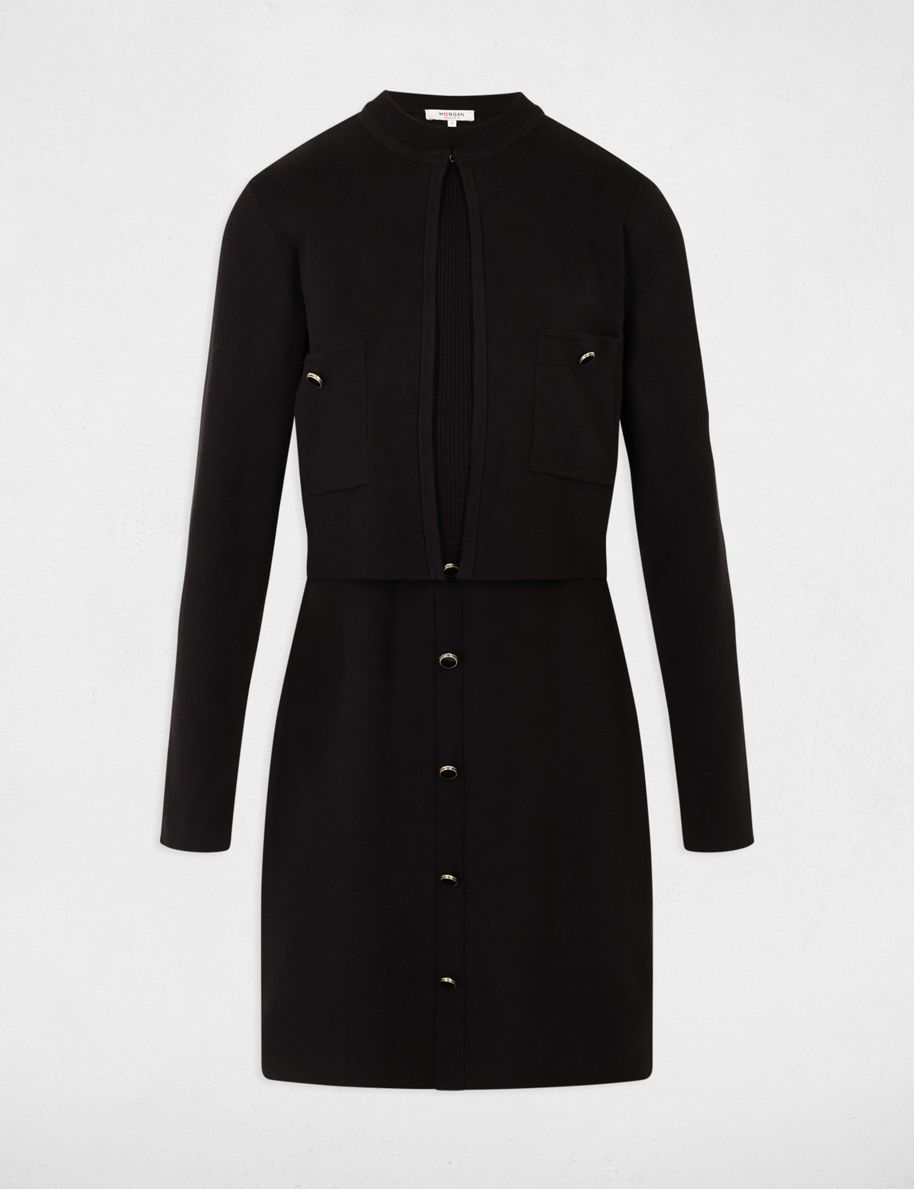 Vestido de punto efecto 2 en 1 negro mujer