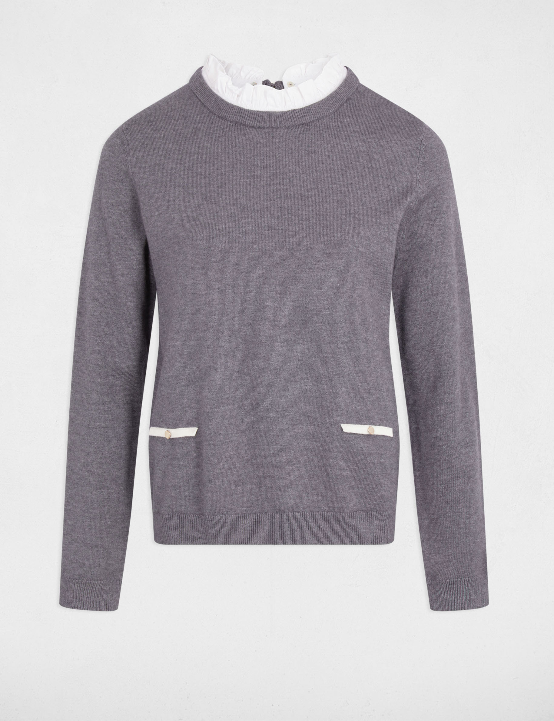 Jersey con cuello de camisa gris claro mujer