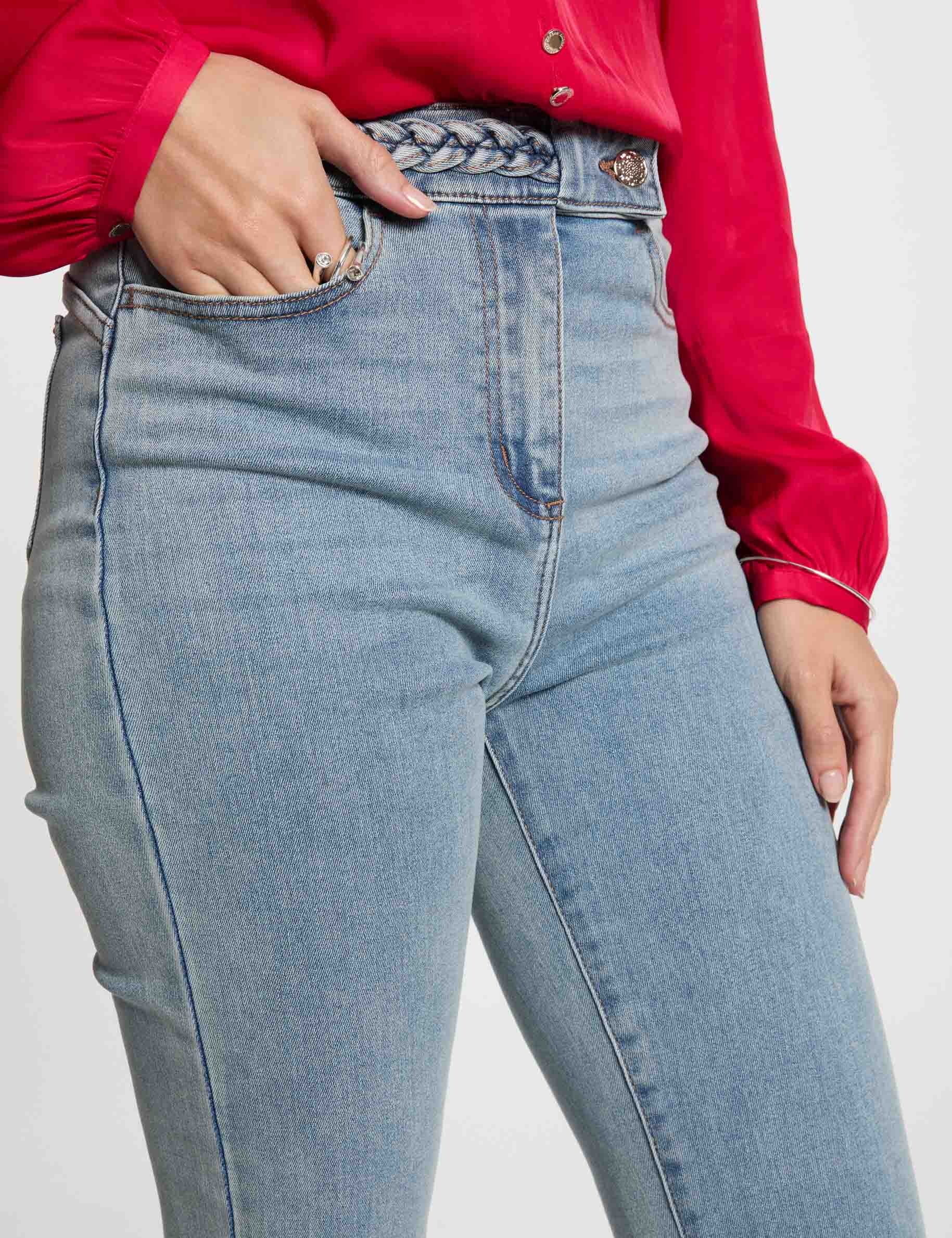 Vaquero recto con detalles trenzados denim descolorido mujer