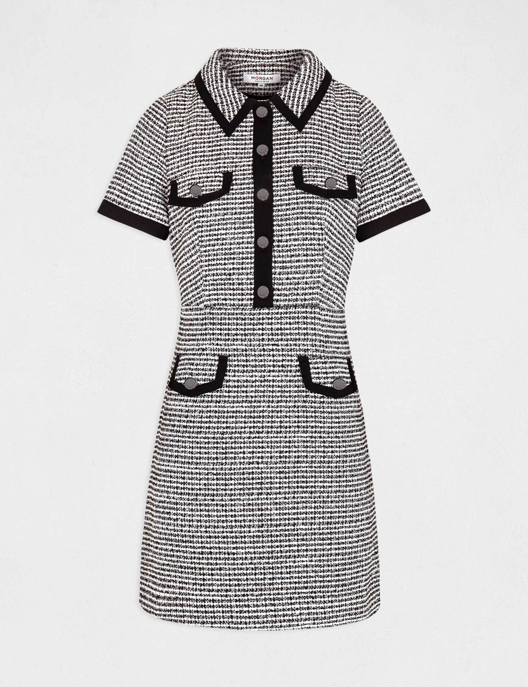 Vestido recto con cuello tipo polo negro mujer Vestido recto con cuello tipo polo negro mujer