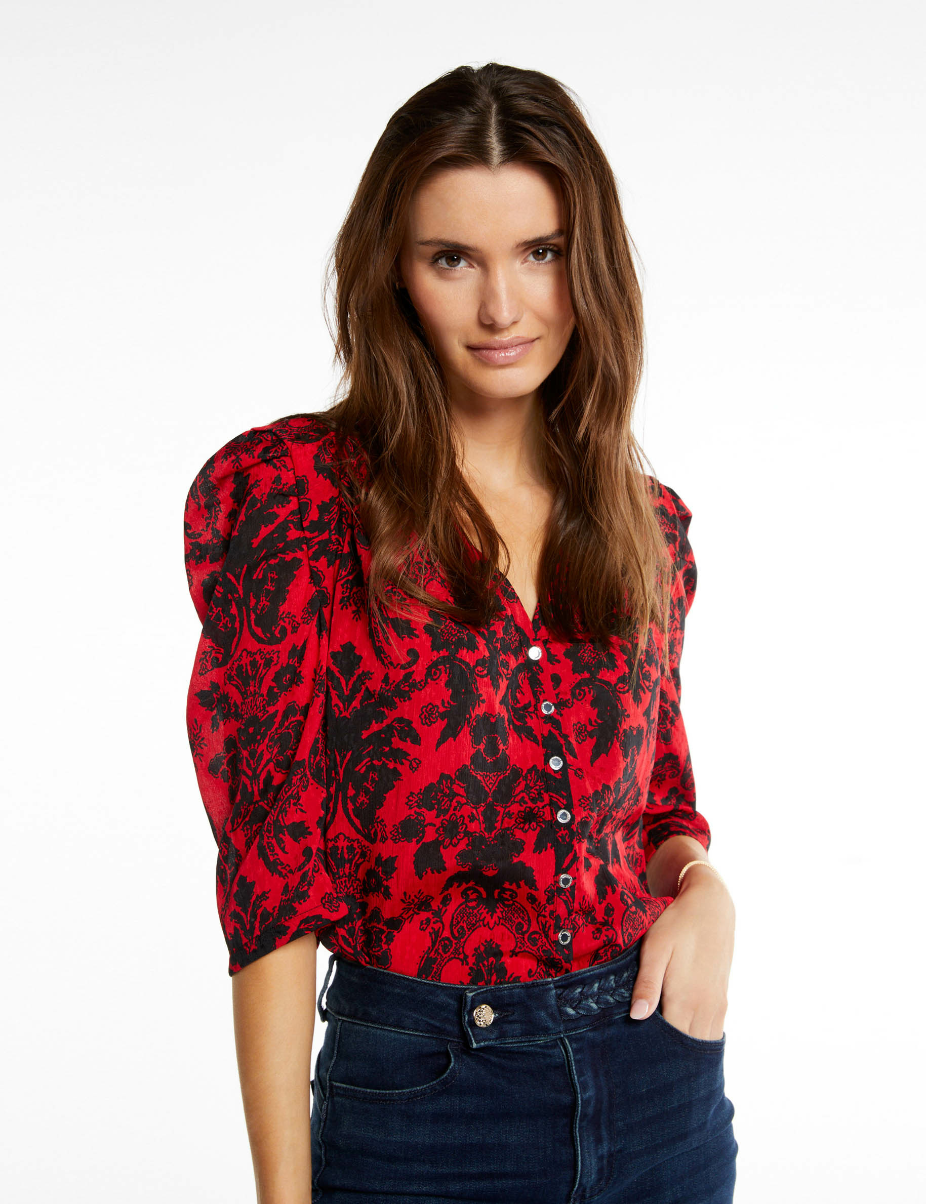 Camisa manga 3/4 estampado cachemira multico mujer