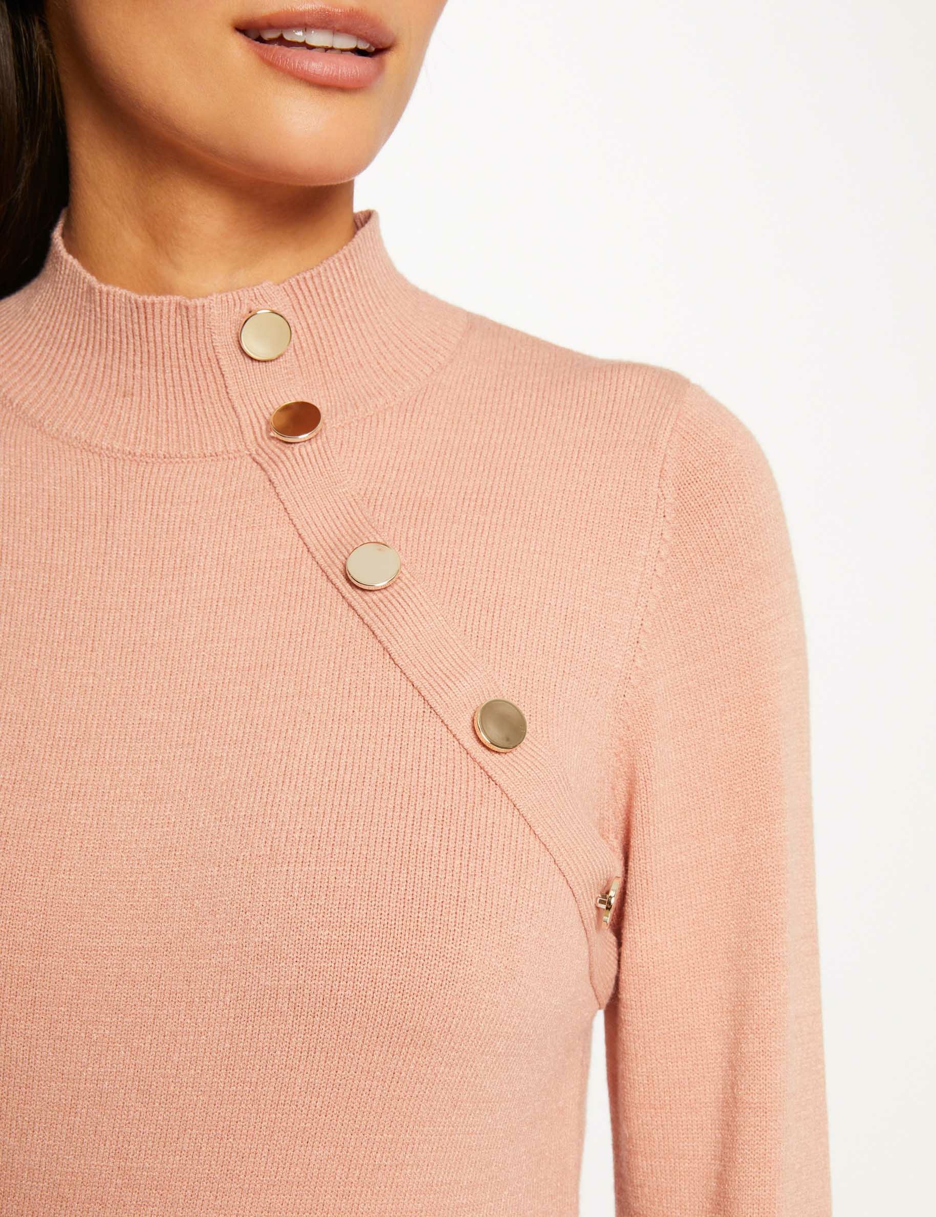 jersey manga larga botones decorativos rosa envejecido mujer Jersey manga larga botones decorativos rosa envejecido mujer