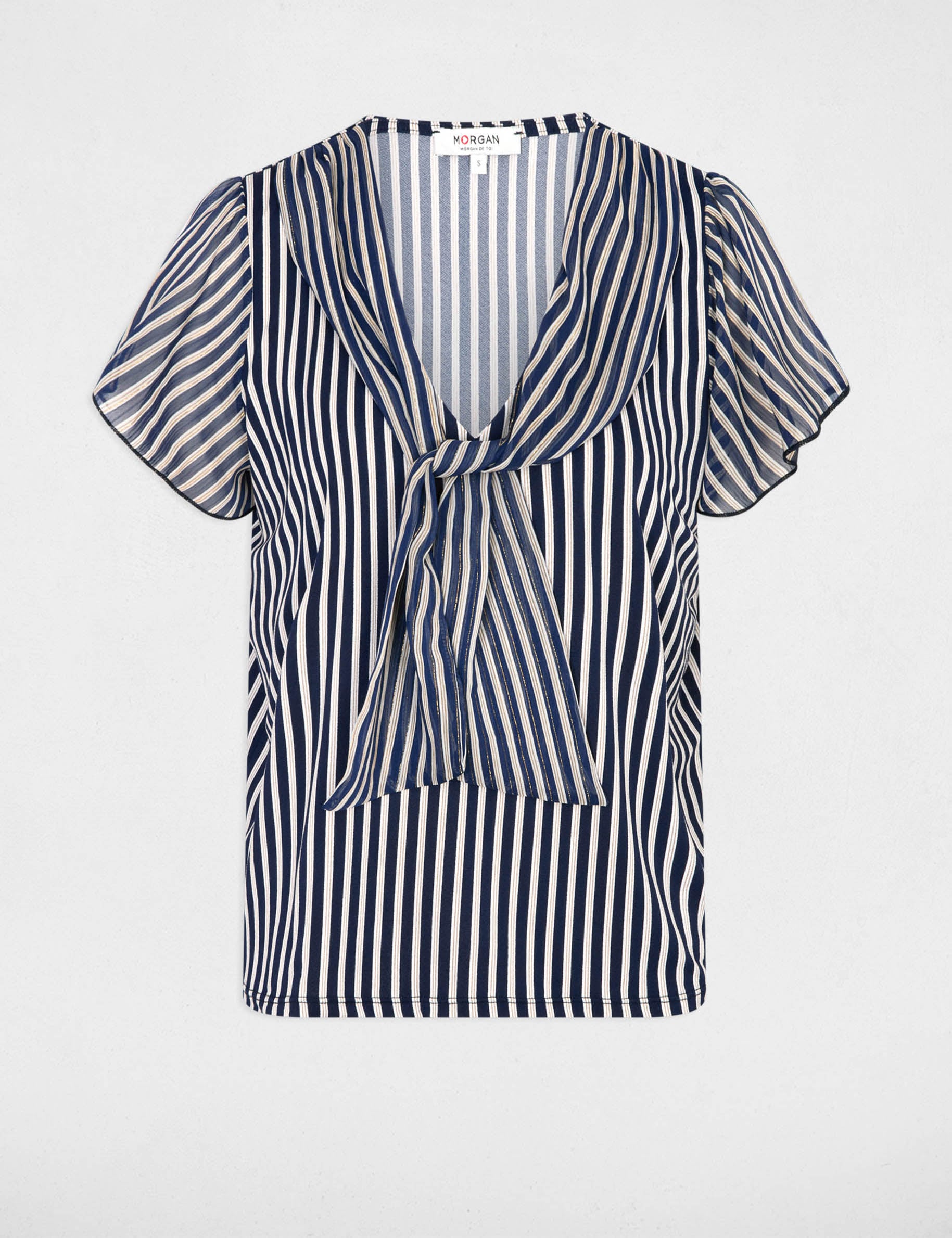Camiseta con cuello lazada azul marino mujer