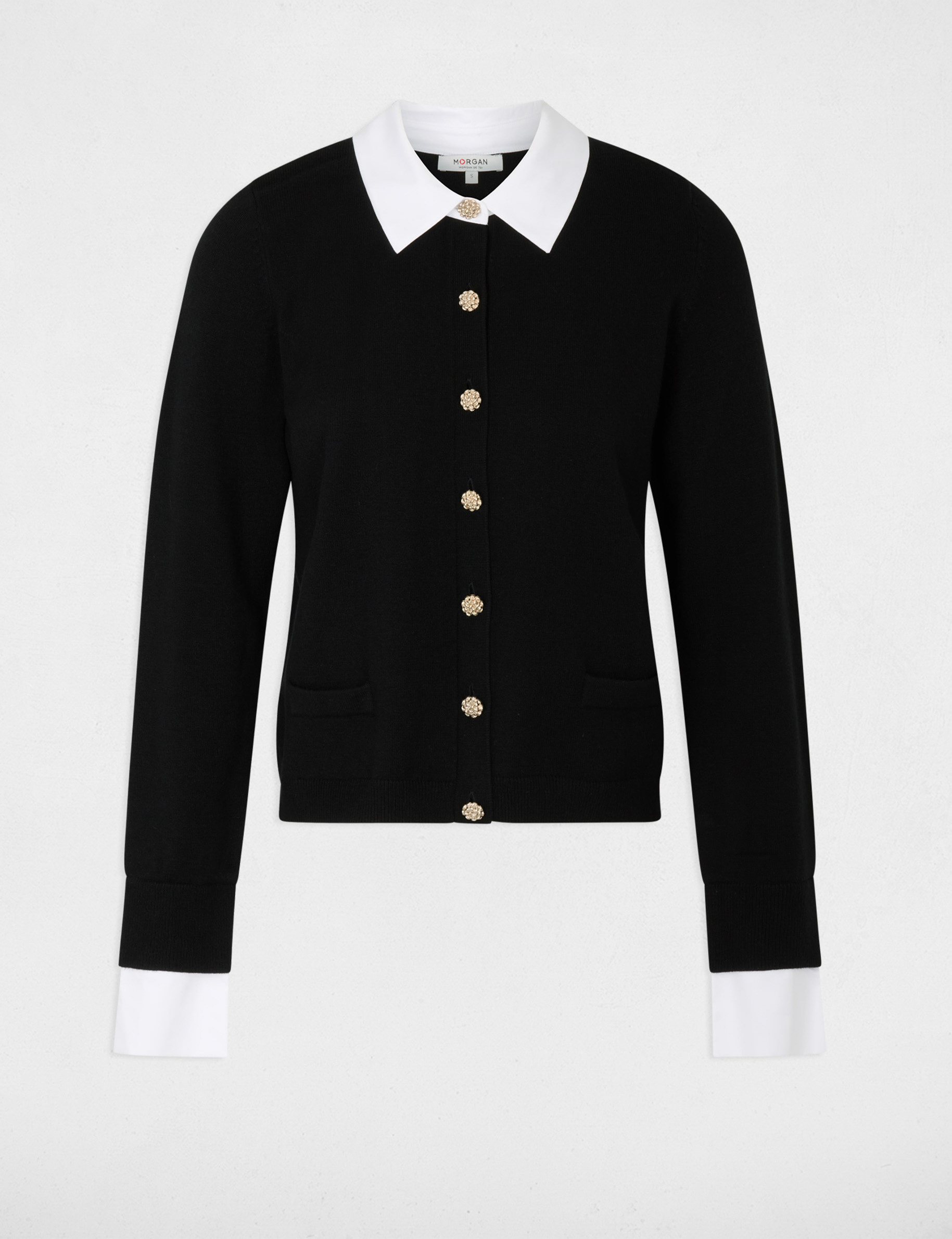 C&aacute;rdigan con cuello de camisa negro mujer