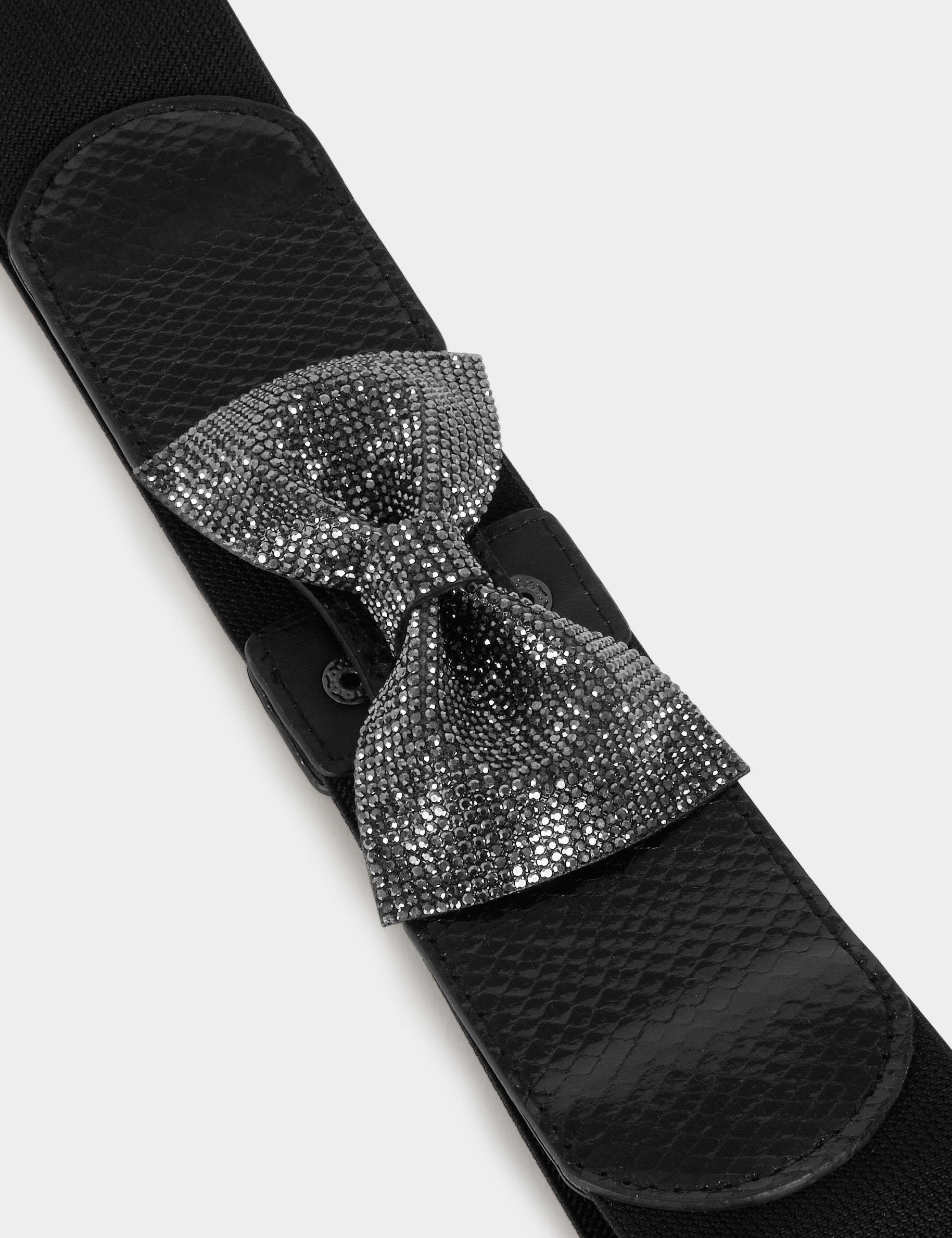 Cinturón elástico con nudo strass negro mujer
