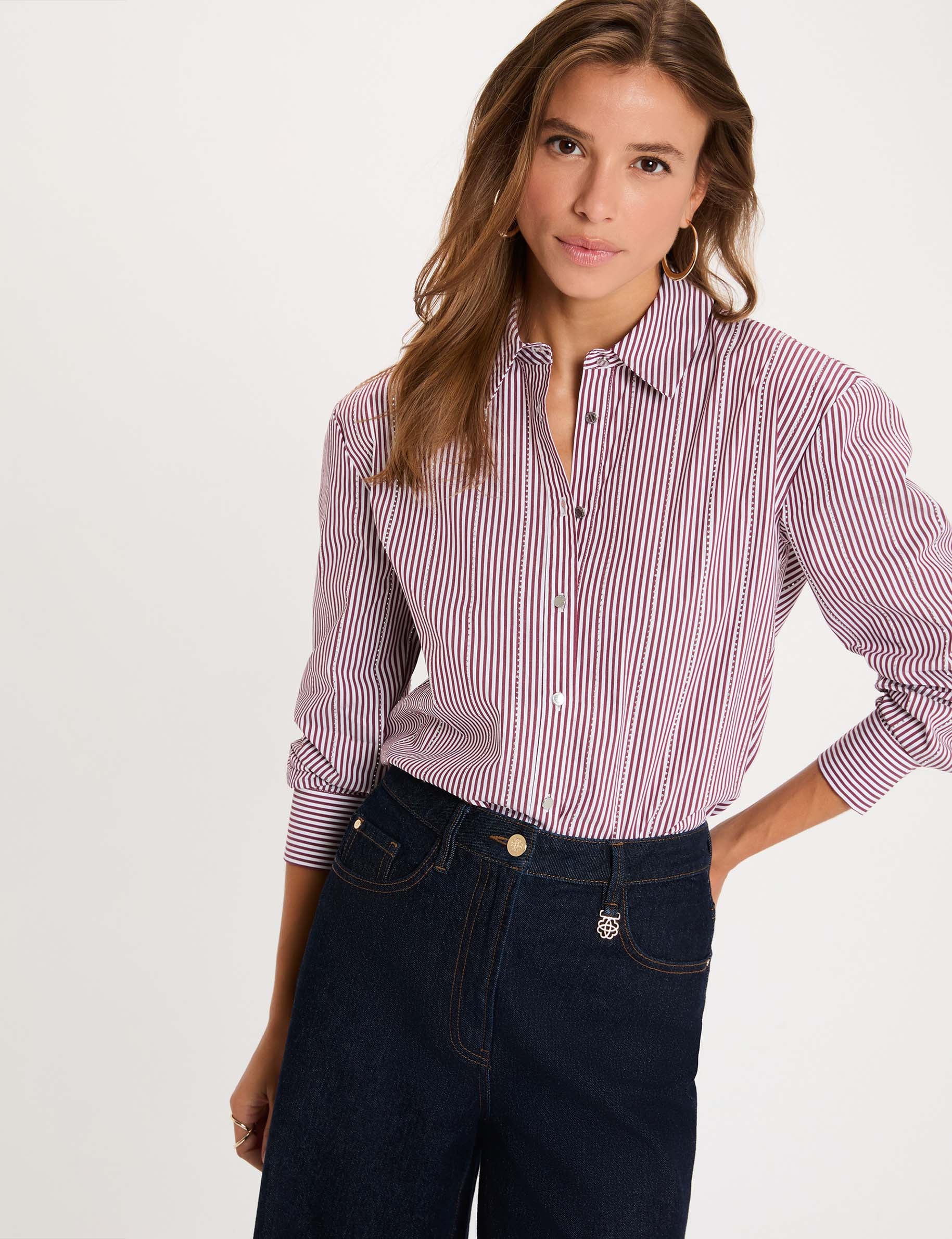 Camisa rayada con strass multicolor mujer