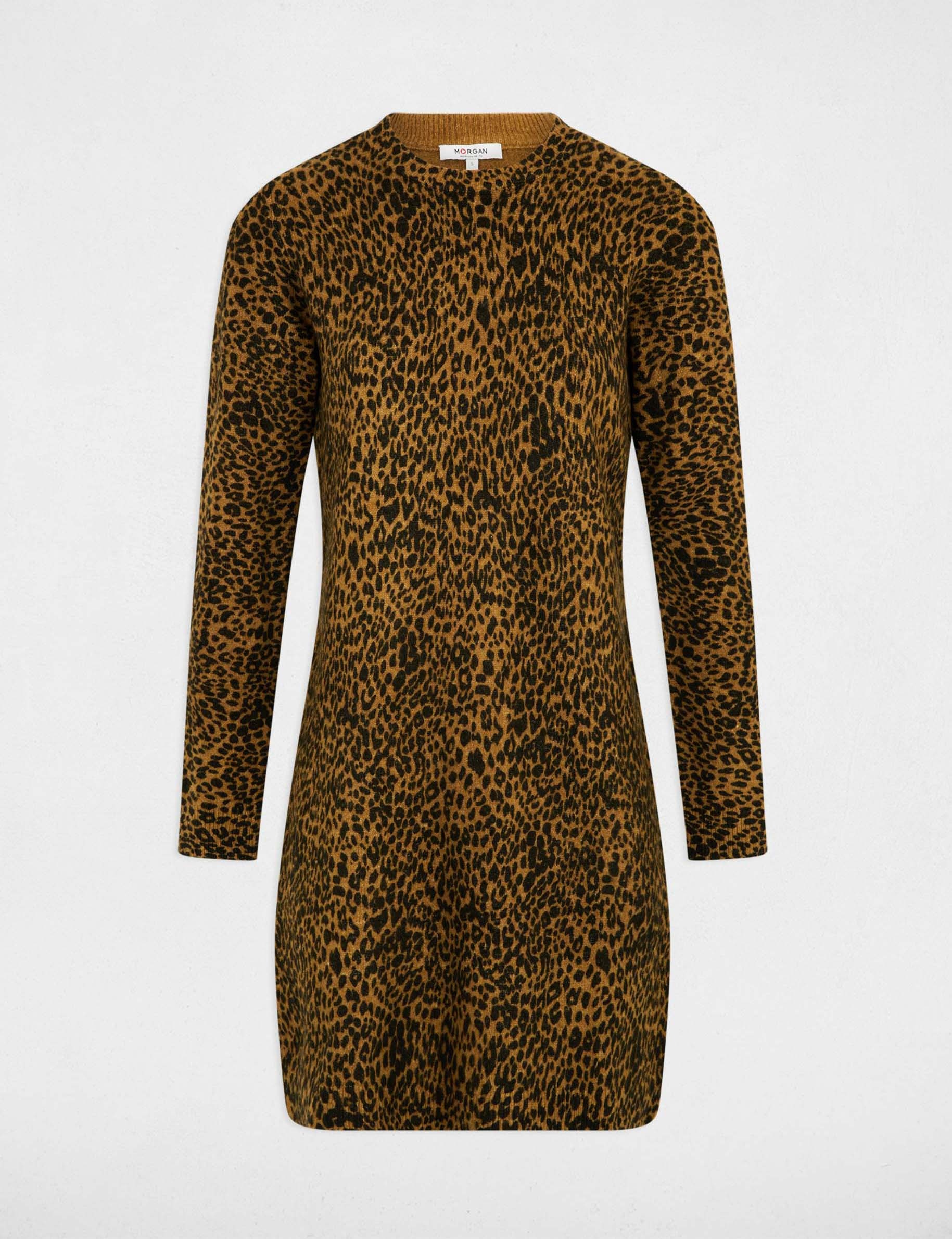 Vestido de punto estampado animal c&aacute;mel mujer