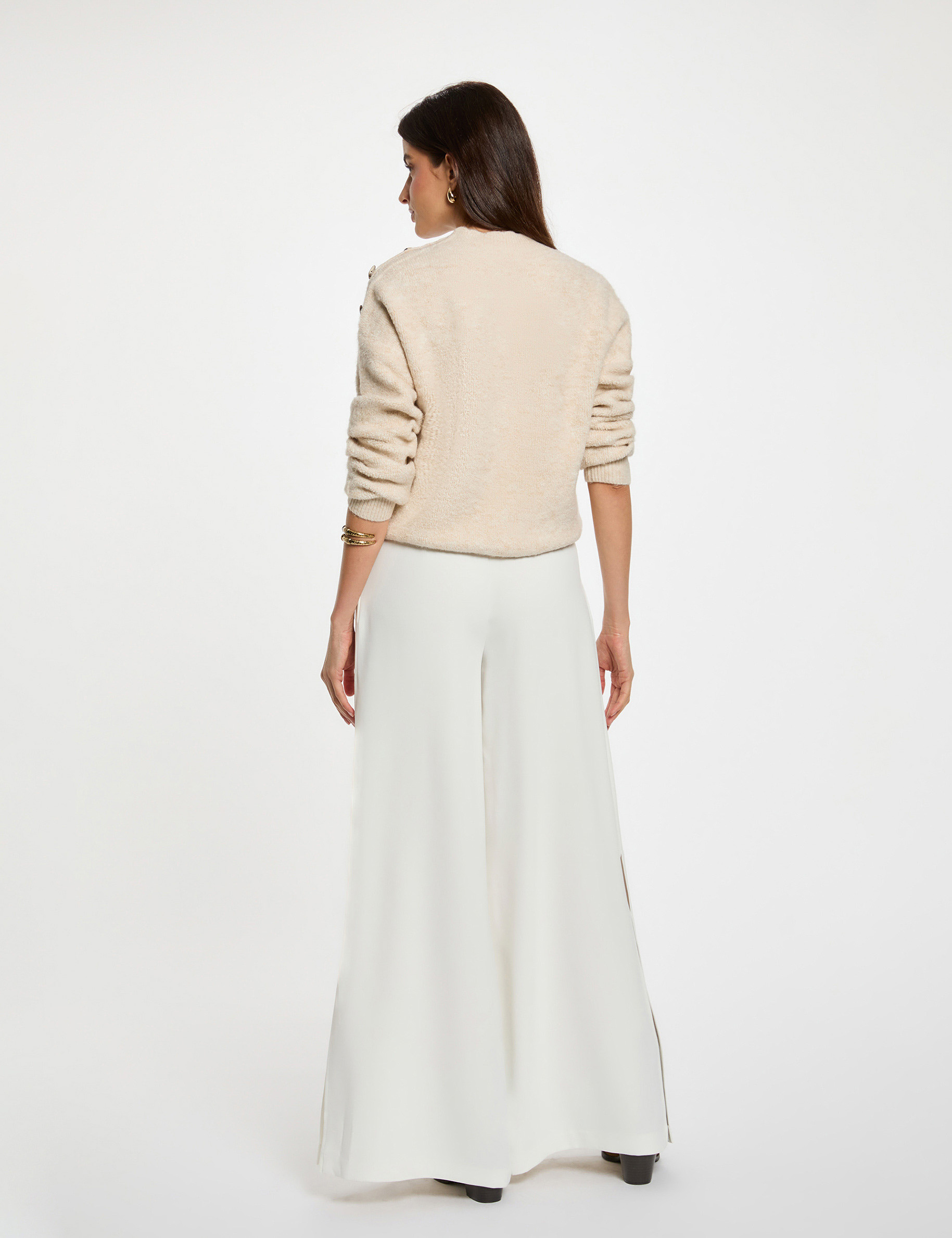 Jersey corto cuello fantas&iacute;a beige mujer