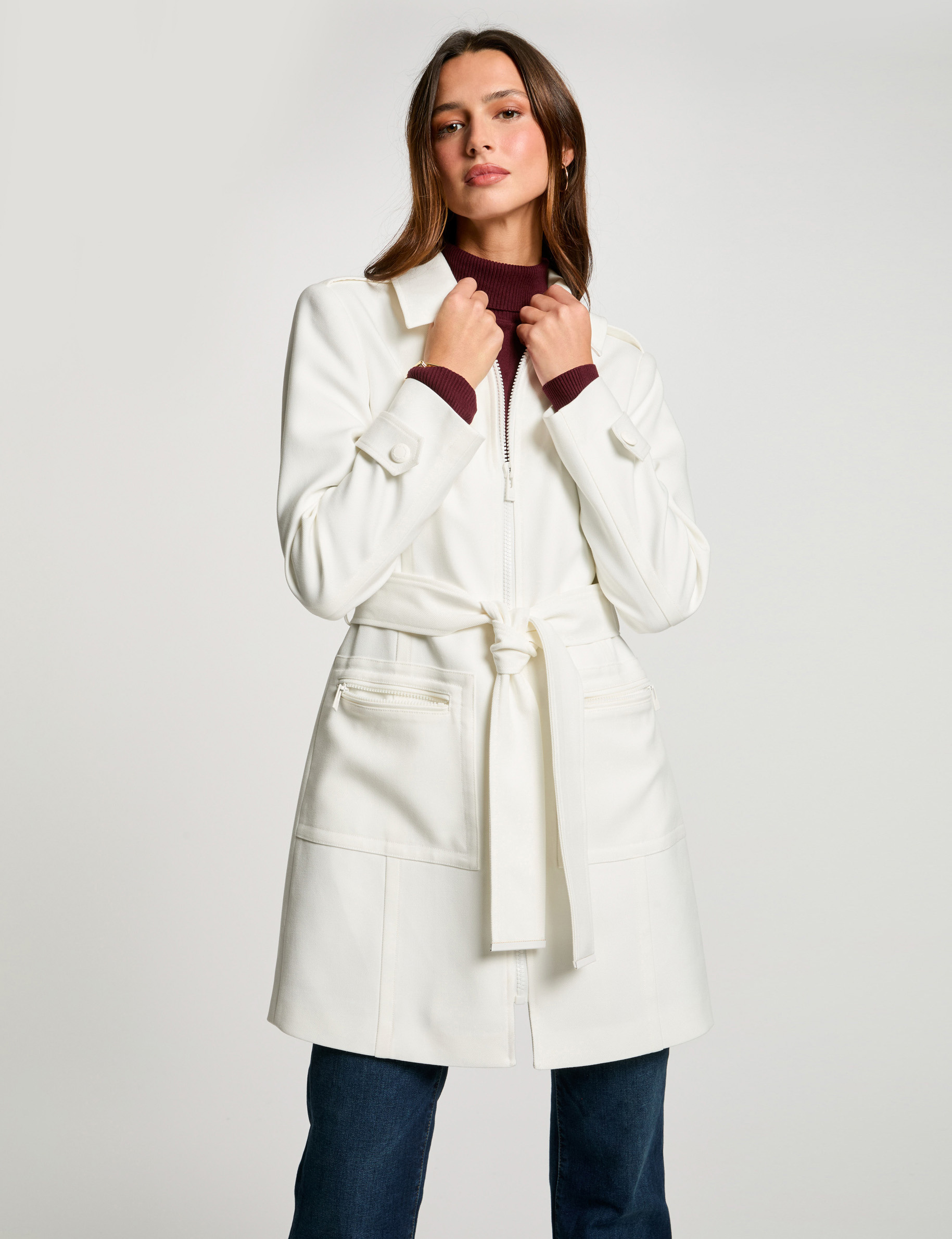 abrigo larga con cremallera blanco mujer Abrigo larga con cremallera blanco mujer